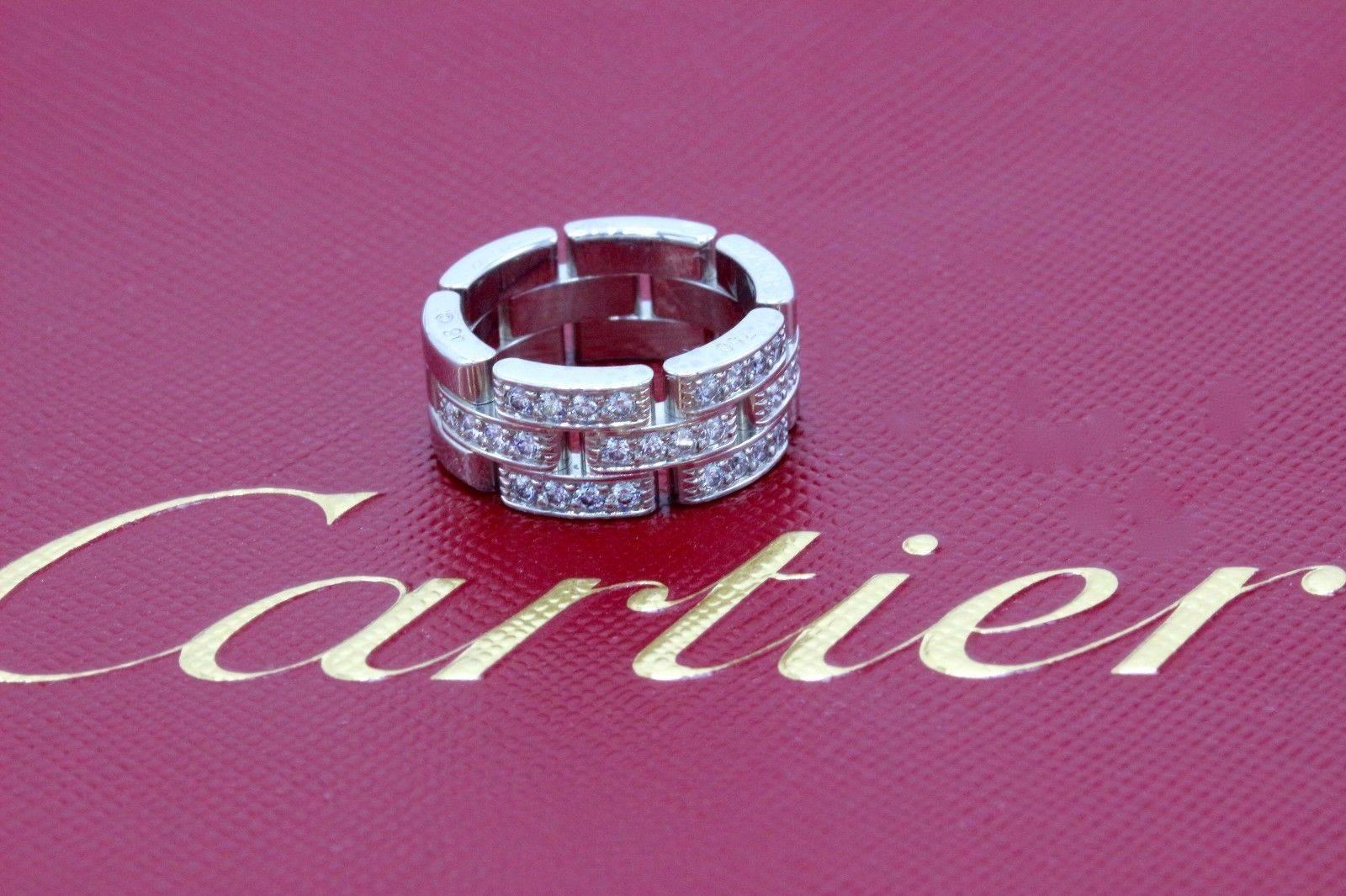 Marque : Cartier 
Style : Maillons et chaînes
Année d'achat : 2005
Taille de l'anneau : 48 / 4 U.S
Métal : Or blanc 18K 
Pureté du métal : 750 
Poinçon : 