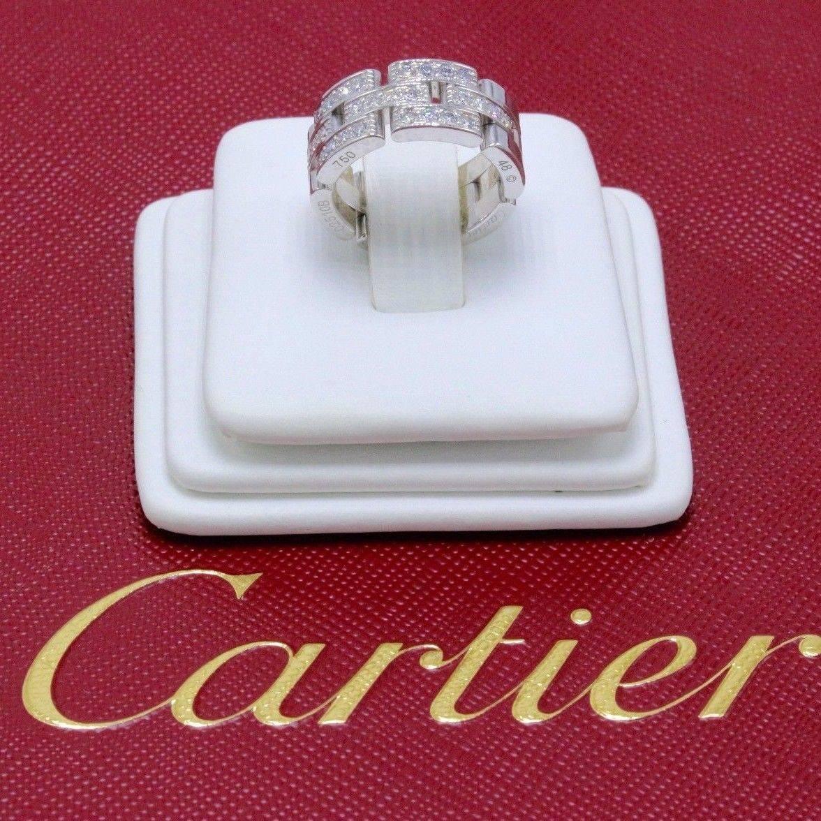 Cartier Maillon Panthere Diamond Wedding Band Ring 18k White Gold Links ...