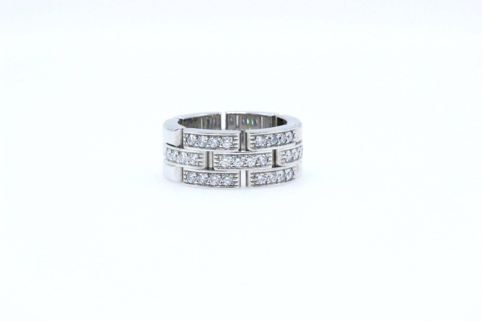 Women's or Men's Cartier Maillon Panthere Diamond Wedding Band Ring 18k White Gold Links & Chains For Sale