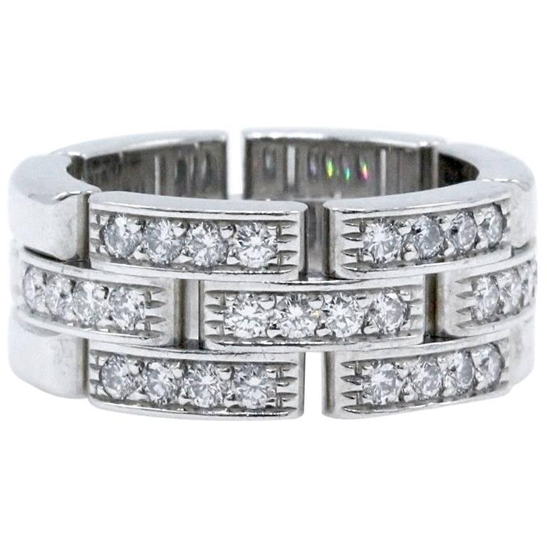 Cartier Maillon Panthere Diamond Wedding Band Ring 18k White Gold Links & Chains For Sale