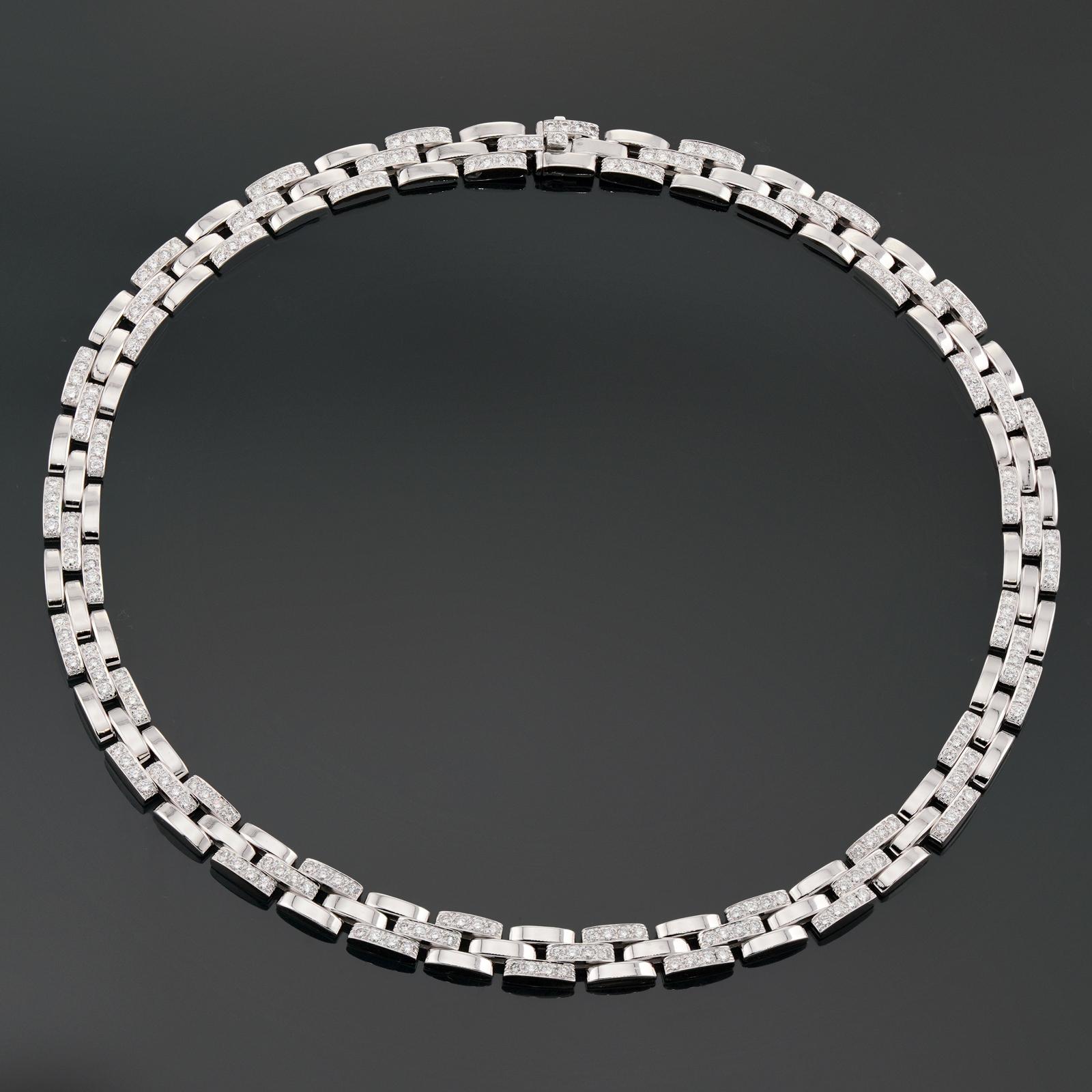 Taglio brillante CARTIER Maillon Panthere Collana a 3 file di diamanti in oro bianco in vendita