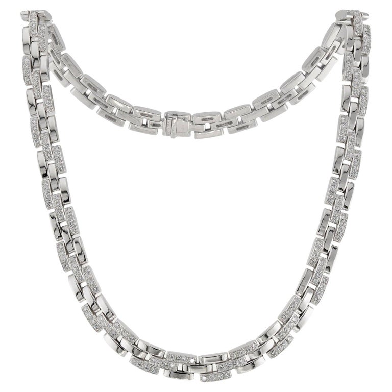 CARTIER Maillon Panthere Diamond White Gold 3-Row Necklace at 1stDibs