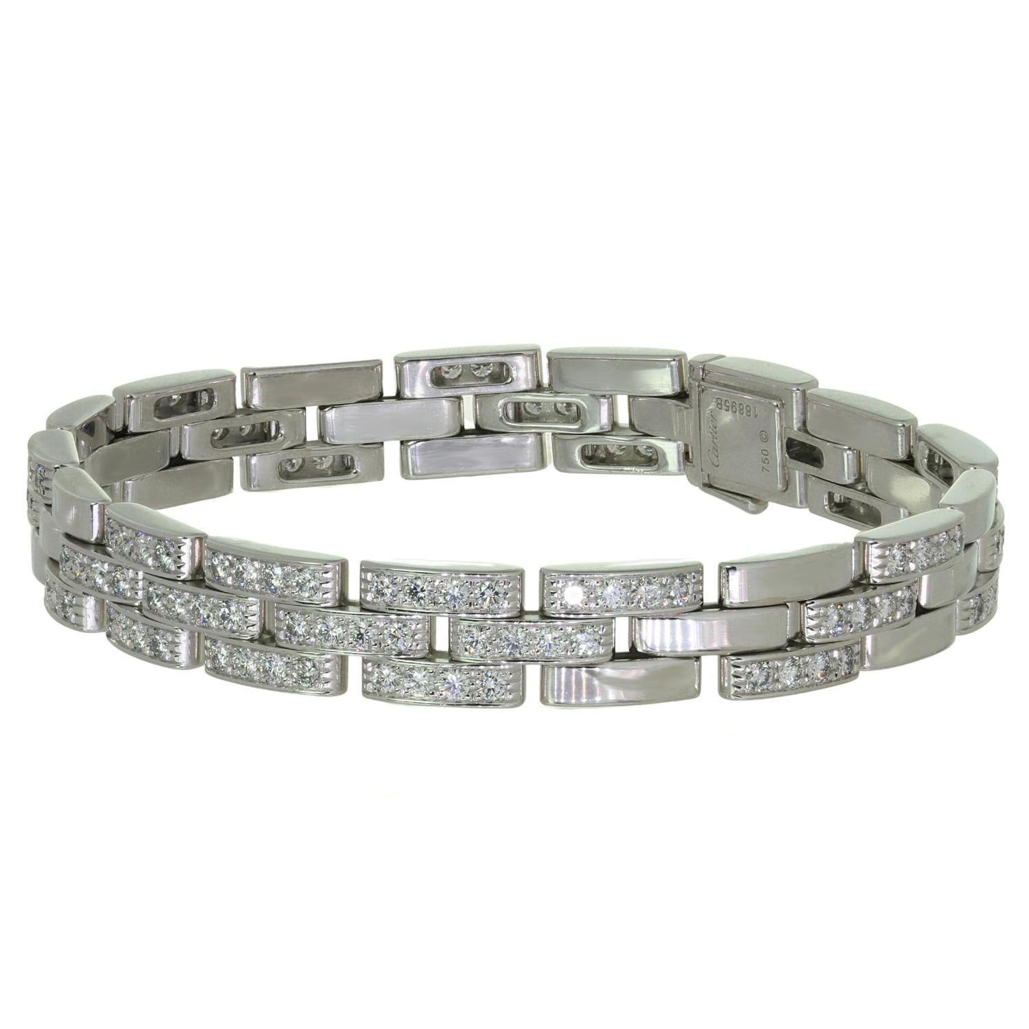 CARTIER Maillon Panthere Diamond White Gold Bracelet In Excellent Condition For Sale In New York, NY