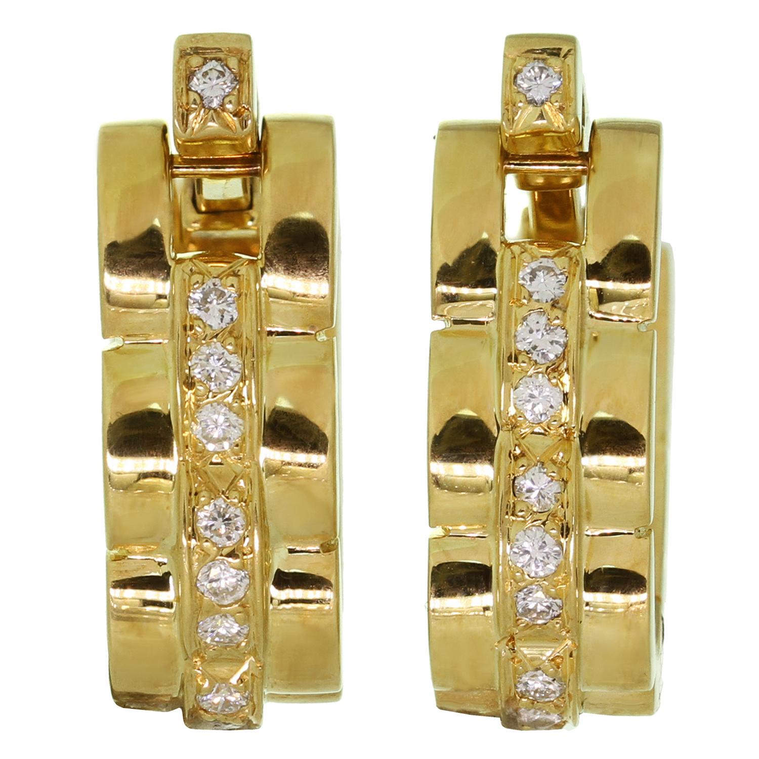 Taille brillant Cartier Boutons de manchette étriers Maillon Panthère en or jaune et diamants en vente