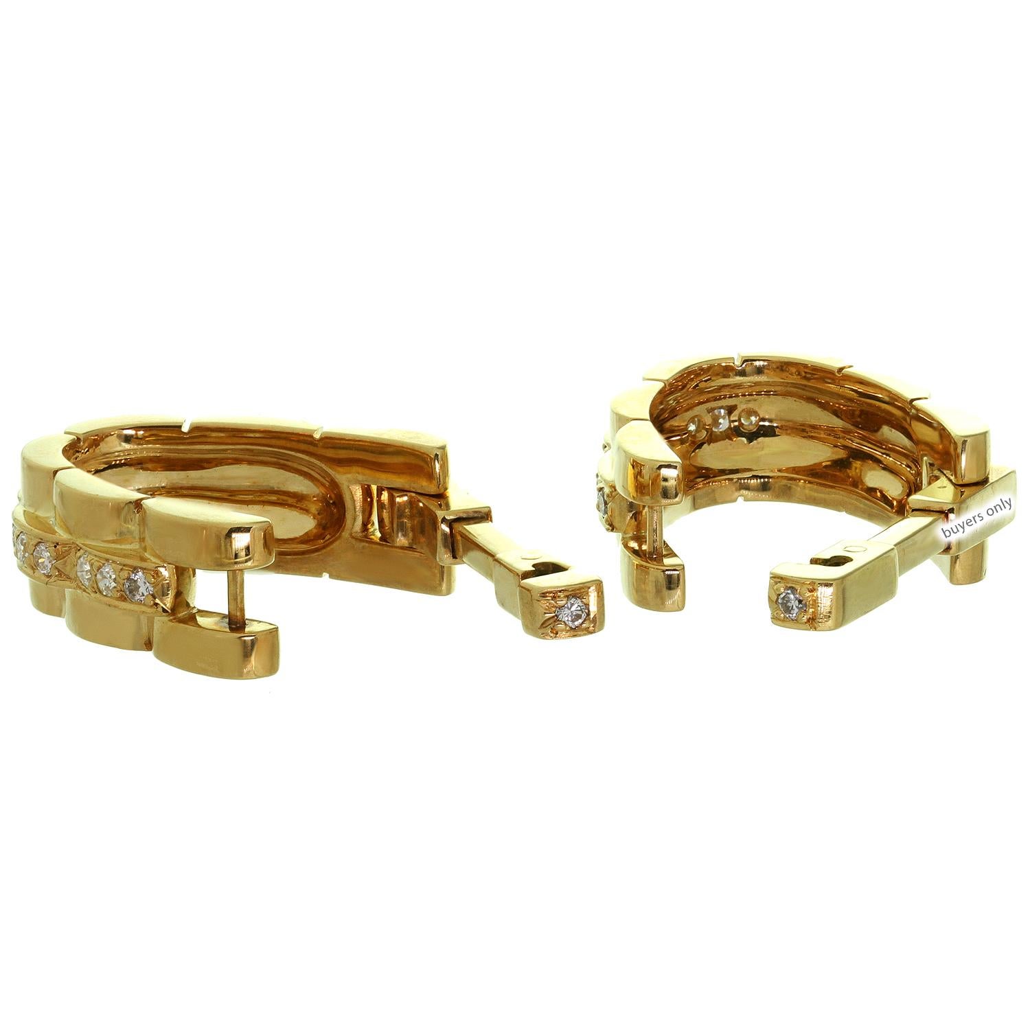Brilliant Cut Cartier Maillon Panthere Diamond Yellow Gold Stirrup Cufflinks For Sale