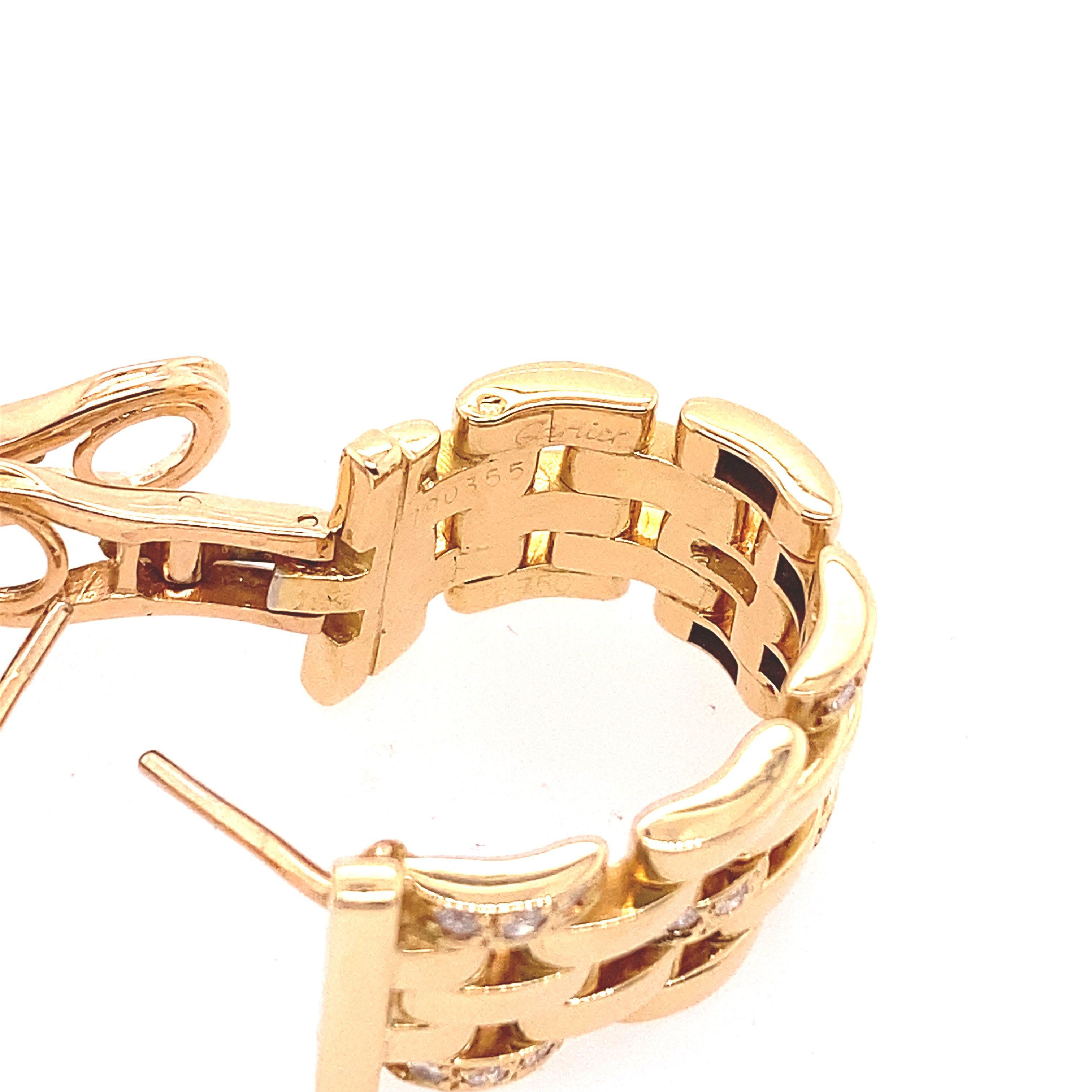 Women's Cartier Maillon Panthere Earrings 0.50ct of Diamonds 5-Row Gold Hoop Earrings