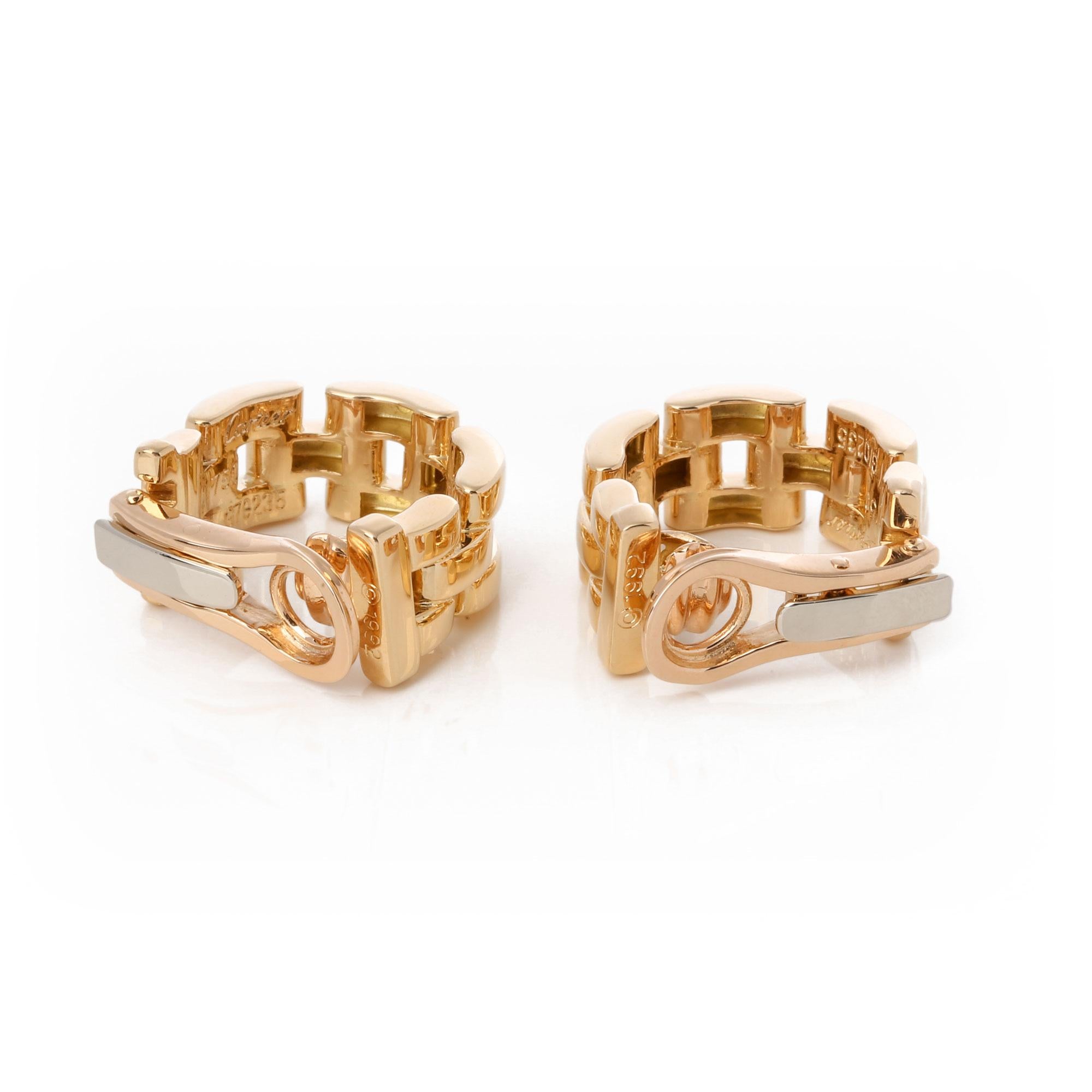 These earrings by Cartier are from their Maillon Panthere collection and features their signature link design made in 18k yellow gold. These earrings have a clip on back, they are suitable for both pierced and non-pierced ears. Accompanied with a
