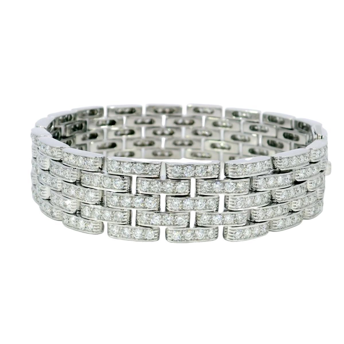 Modern Cartier Maillon Panthere Five-Row Diamond and 18K White Gold Bracelet