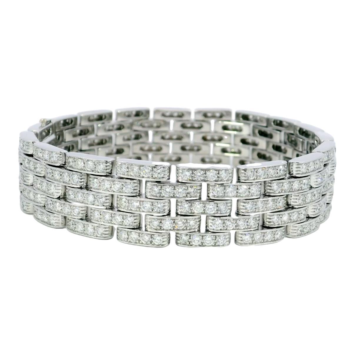 Round Cut Cartier Maillon Panthere Five-Row Diamond and 18K White Gold Bracelet