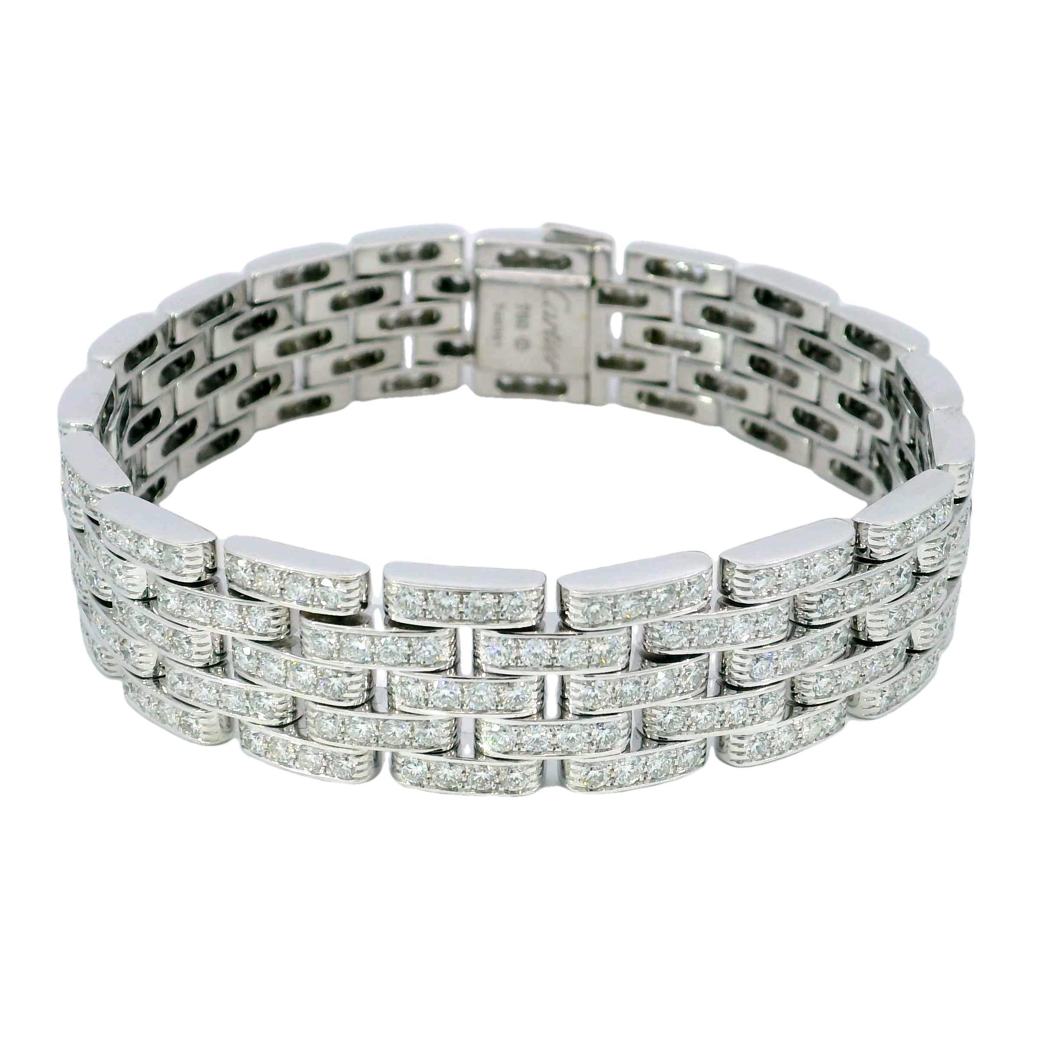 Cartier Maillon Panthere Five-Row Diamond and 18K White Gold Bracelet In Excellent Condition In Fairfield, CT