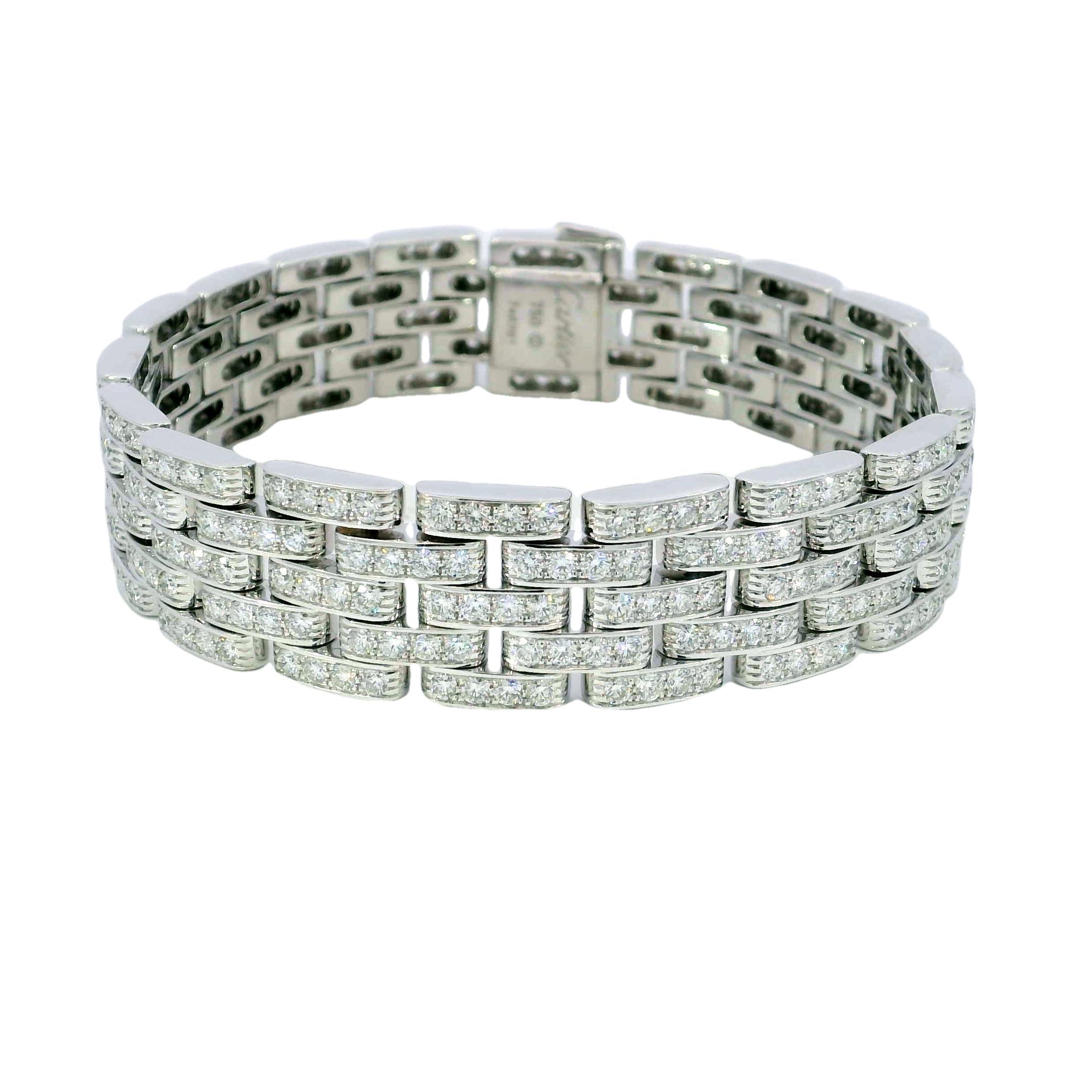 Women's or Men's Cartier Maillon Panthere Five-Row Diamond and 18K White Gold Bracelet