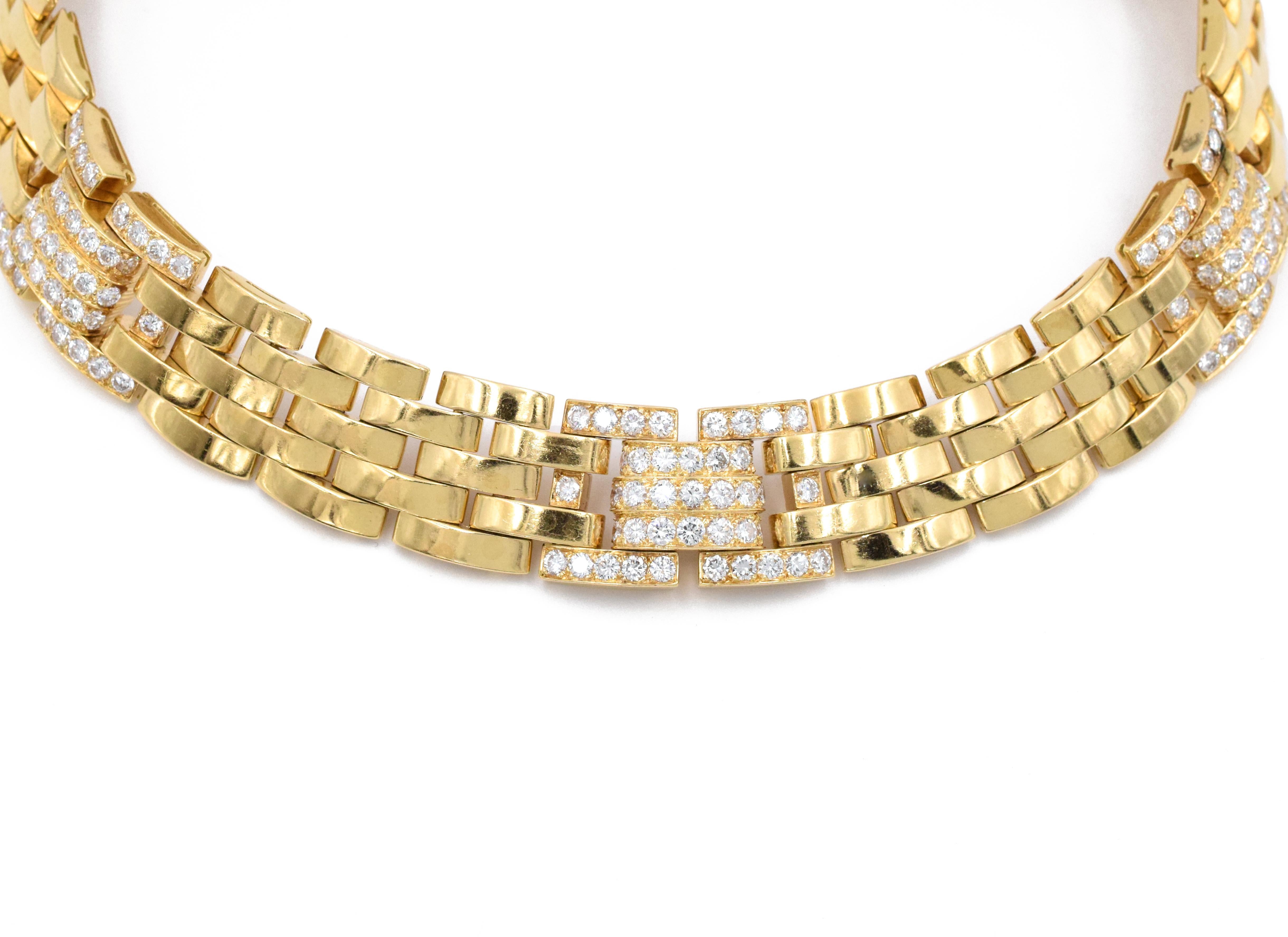Cartier Maillon Panthere Five-Row Diamond Gold Necklace In Excellent Condition In New York, NY