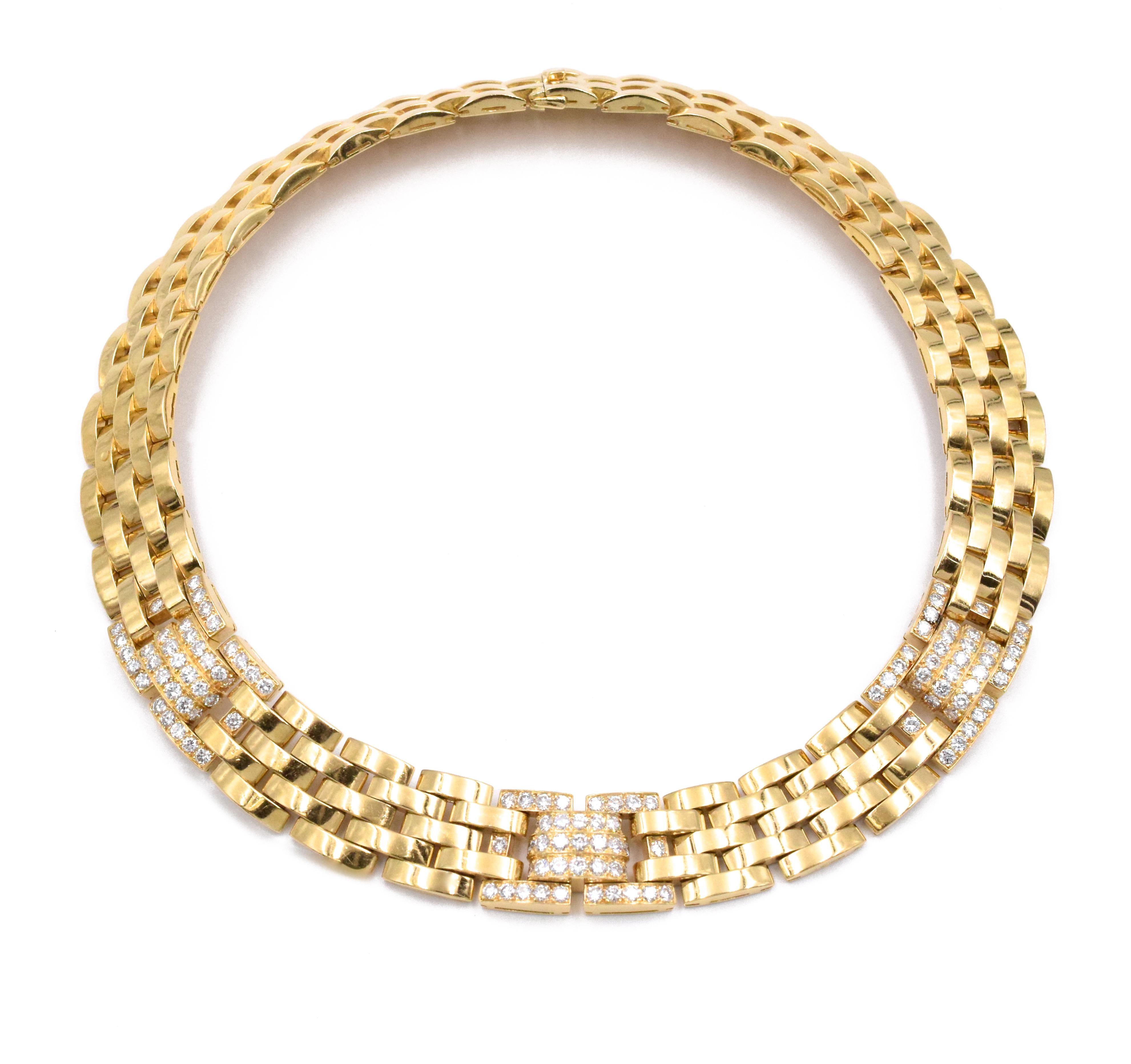 Women's Cartier Maillon Panthere Five-Row Diamond Gold Necklace