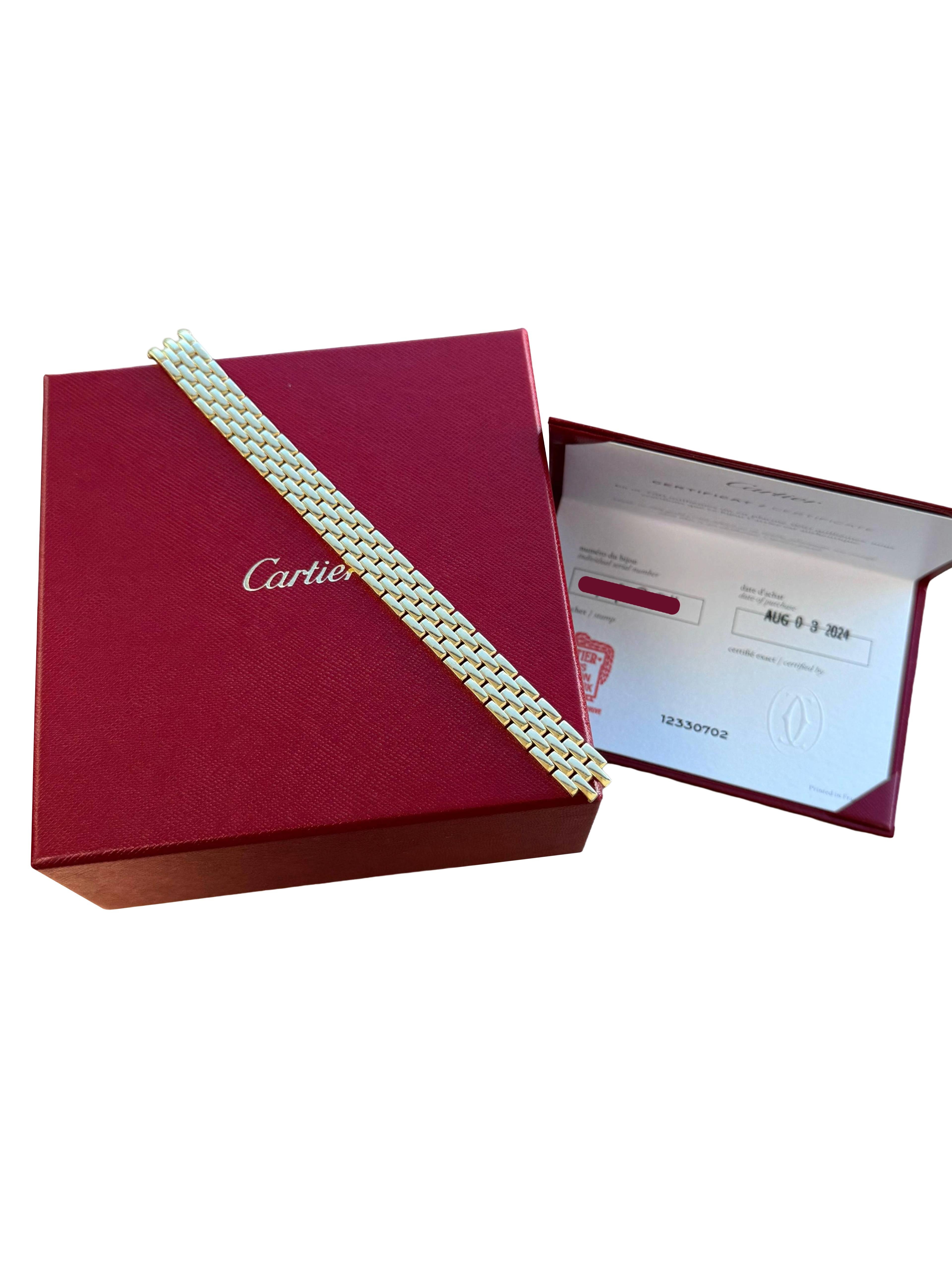 Women's or Men's Cartier Maillon Panthere Five Rows Yellow Gold Bracelet In Size 16 For Sale
