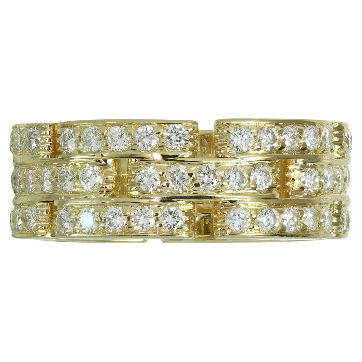 CARTIER, bague Maillon Panthère en or jaune 18 carats à 3 rangées de diamants Excellent état - En vente à New York, NY