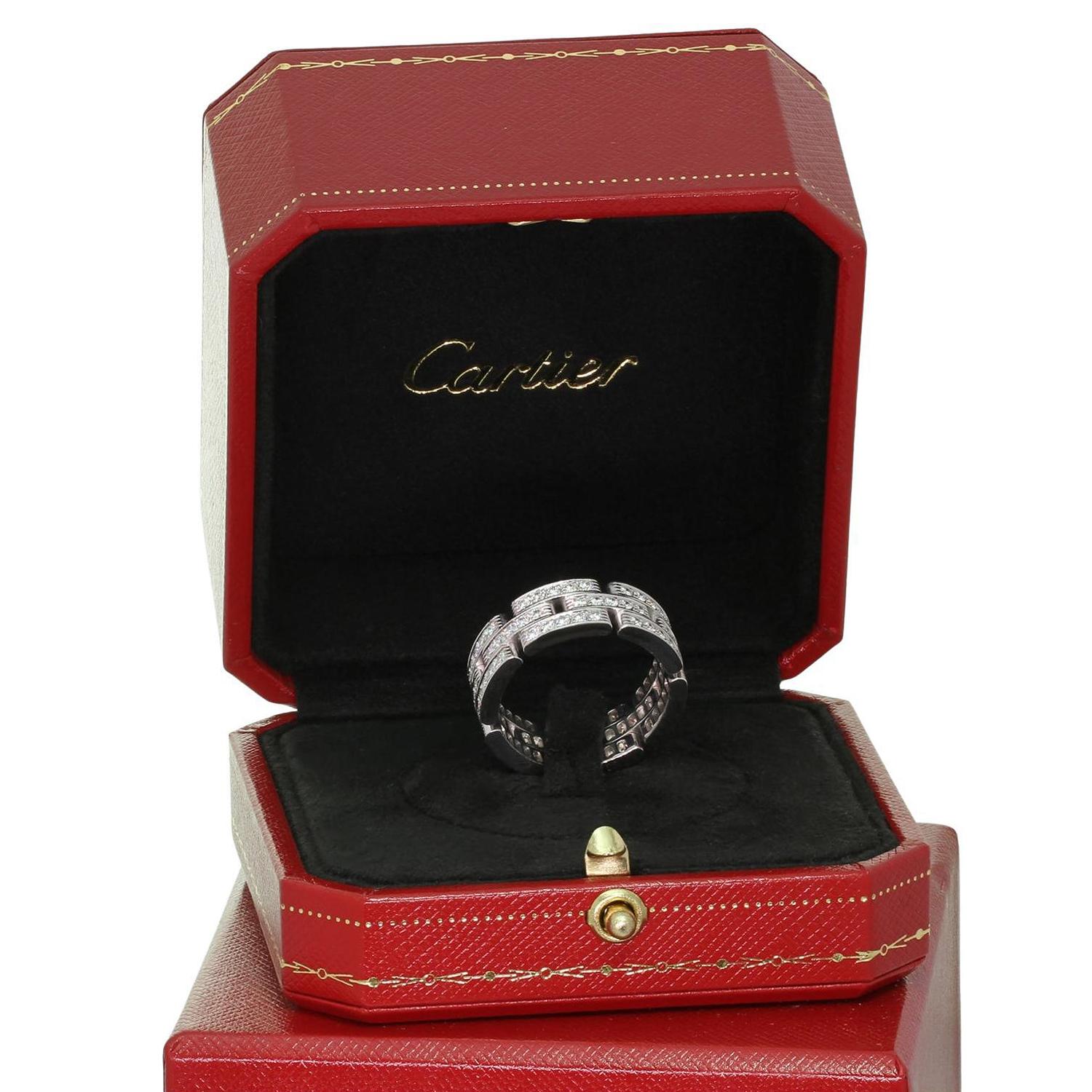 Cartier Maillon Panthere Weißgold 3-reihige Ringbox-Papiere mit Volldiamant in Weißgold (Brillantschliff) im Angebot