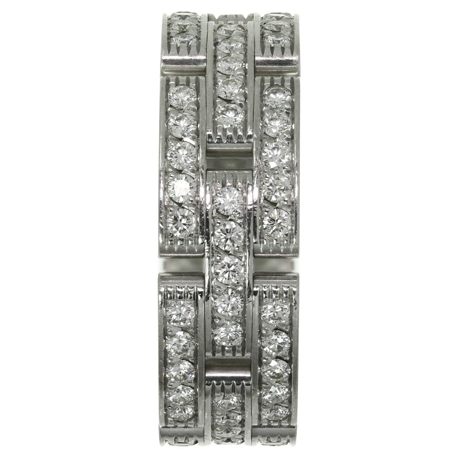 Cartier Maillon Panthere Full Diamond White Gold 3-Row Ring Box Papers In Excellent Condition For Sale In New York, NY