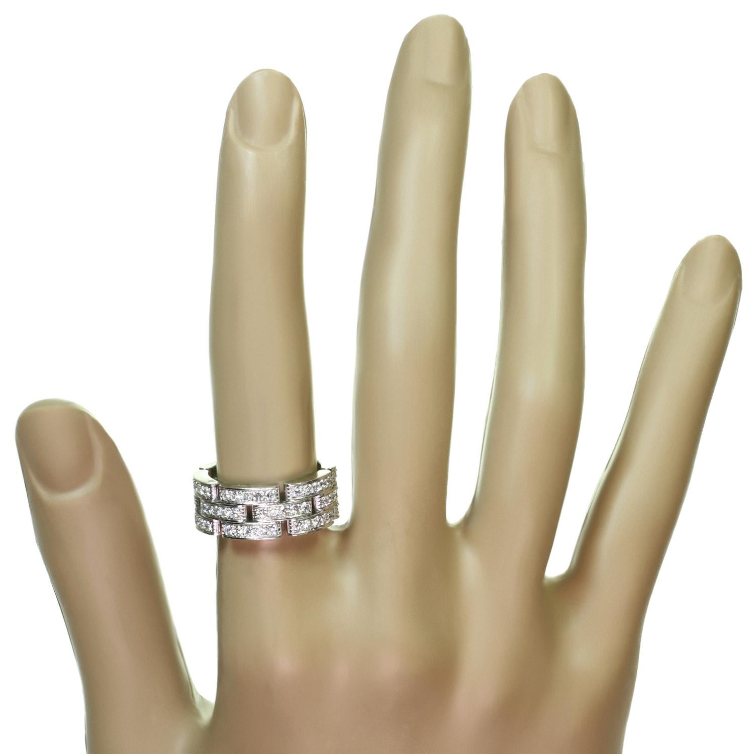 Cartier Maillon: Weißgold 3-reihiger Panther-Ring mit Volldiamant (Brillantschliff)