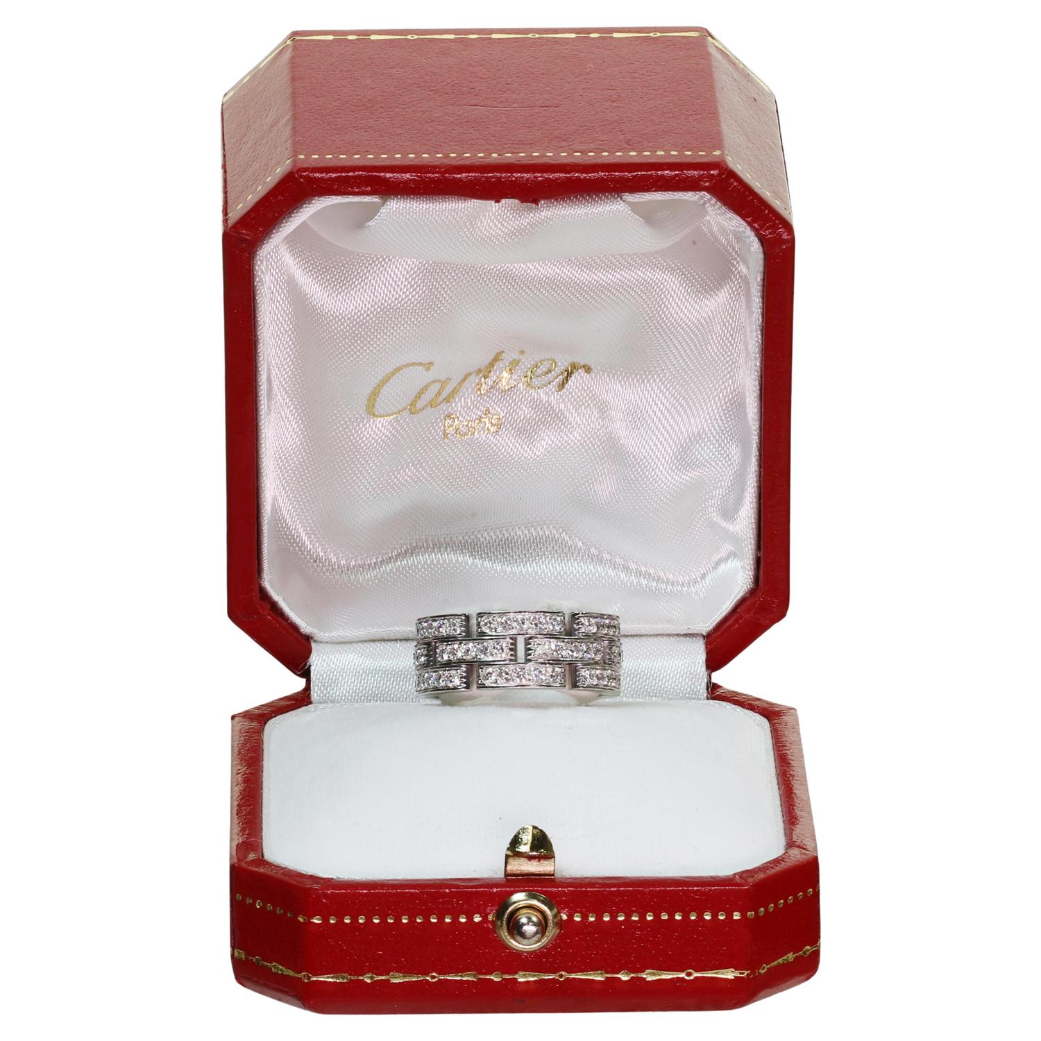 Cartier Maillon: Weißgold 3-reihiger Panther-Ring mit Volldiamant im Zustand „Gut“ in New York, NY