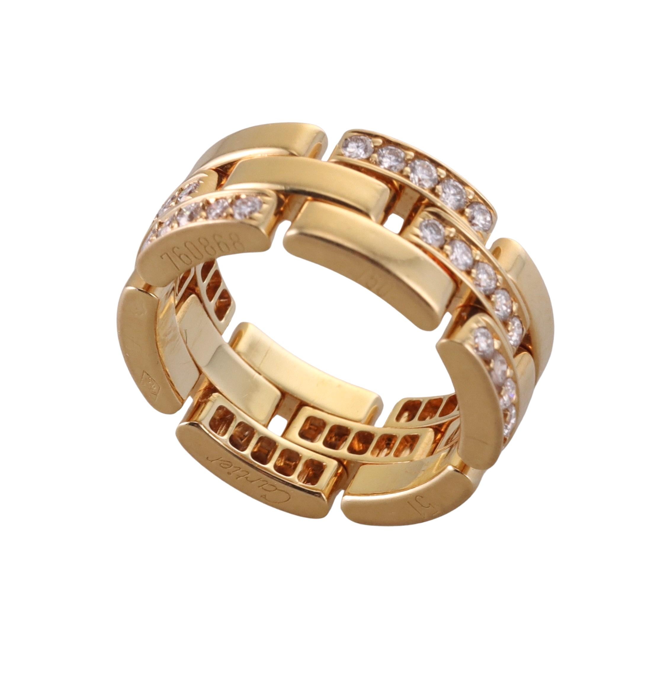 Round Cut Cartier Maillon Panthere Gold Diamond Band Ring For Sale