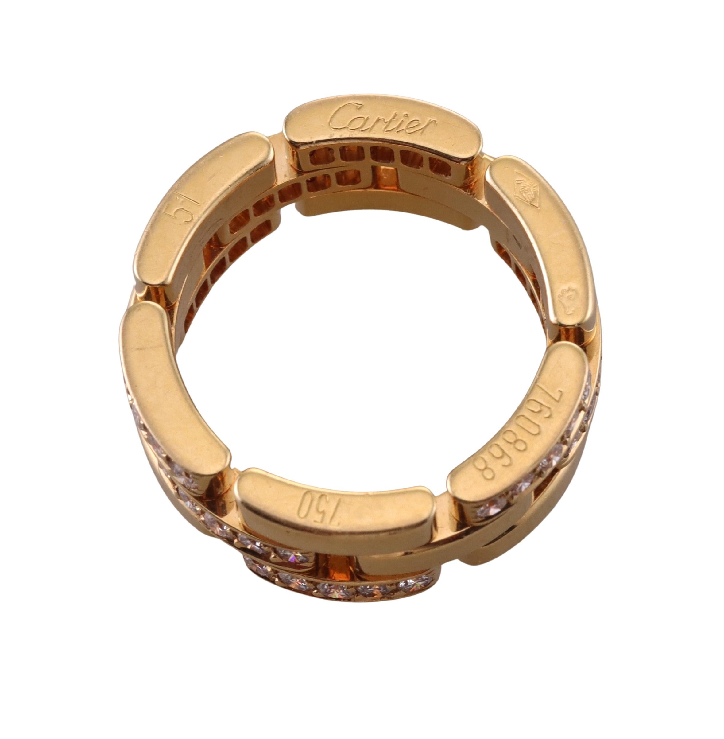 Round Cut Cartier Maillon Panthere Gold Diamond Band Ring For Sale