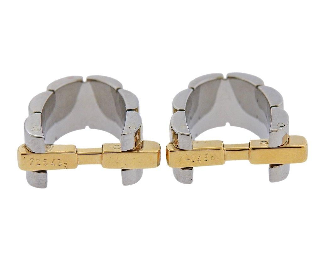 Cartier Maillon Panthere Gold Steel Stirrup Cufflinks In Excellent Condition In Lambertville, NJ