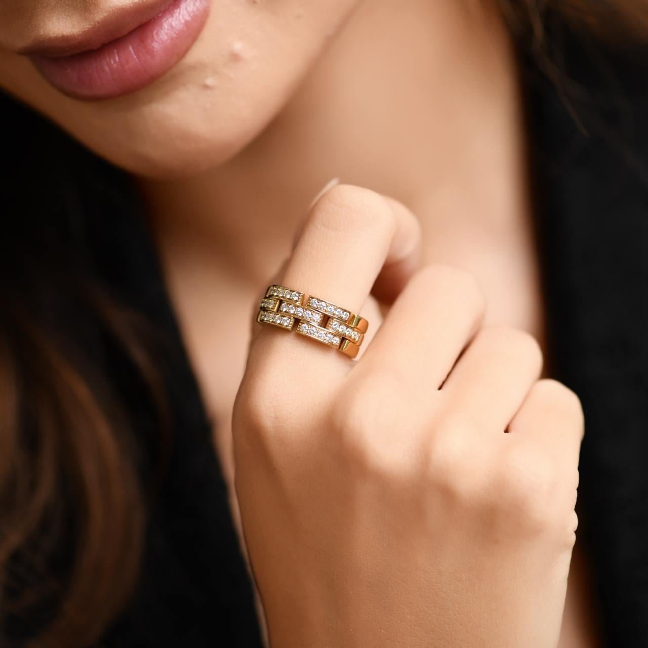 Taille brillant Cartier Maillon Panthère Bague en or jaune 18 carats diamant demi pavé Taille 54 en vente