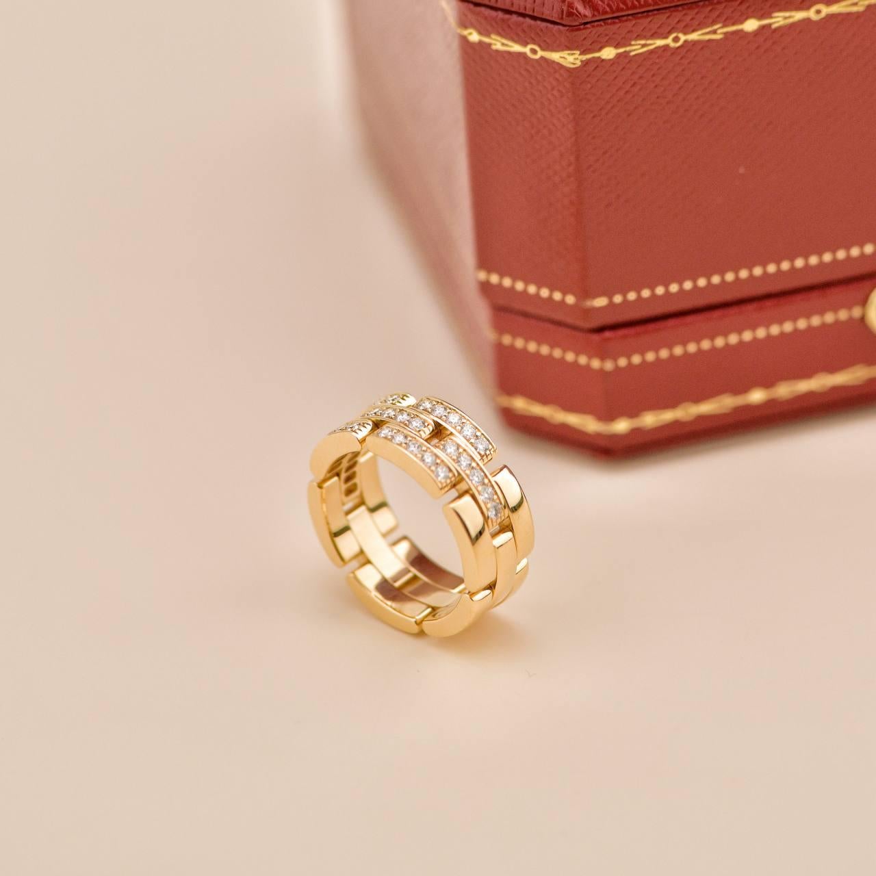 Cartier Maillon Panthère Bague en or jaune 18 carats diamant demi pavé Taille 54 en vente 1