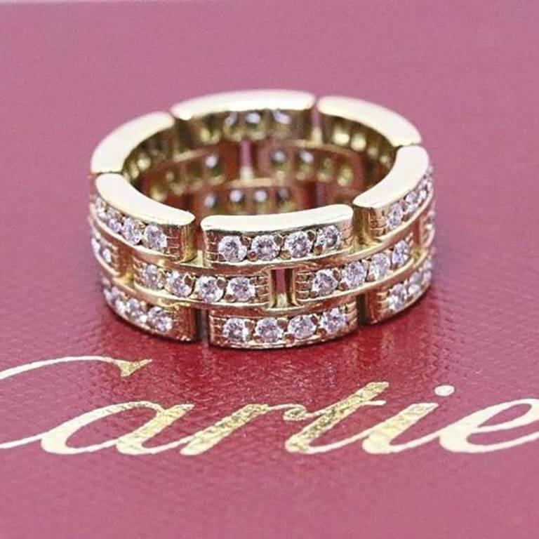 CARTIER MAILLON PANTHERE BAND RING
Style:  Links & Chains
Ring Size:  5.25
Metal:  18K Yellow Gold 
Carat Total Weight:  1.37 TCW 
Diamond Color & Clarity:  F - G / VVS
Includes:  -Elegant Ring Box - Certified Appraisal 

Retail Value:  $13,900 +