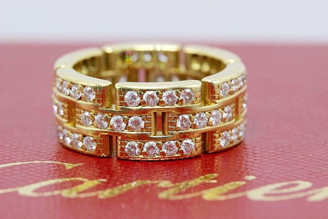 Cartier Maillon Panthere Link Diamond Three-Row 18 Karat Wedding Band In Excellent Condition In San Diego, CA