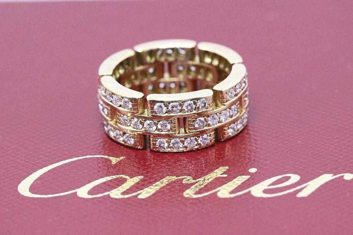 Women's or Men's Cartier Maillon Panthere Link Diamond Three-Row 18 Karat Wedding Band