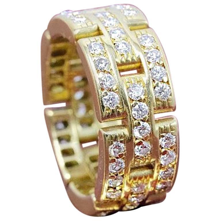 Cartier Maillon Panthere Link Diamond Three-Row 18 Karat Wedding Band