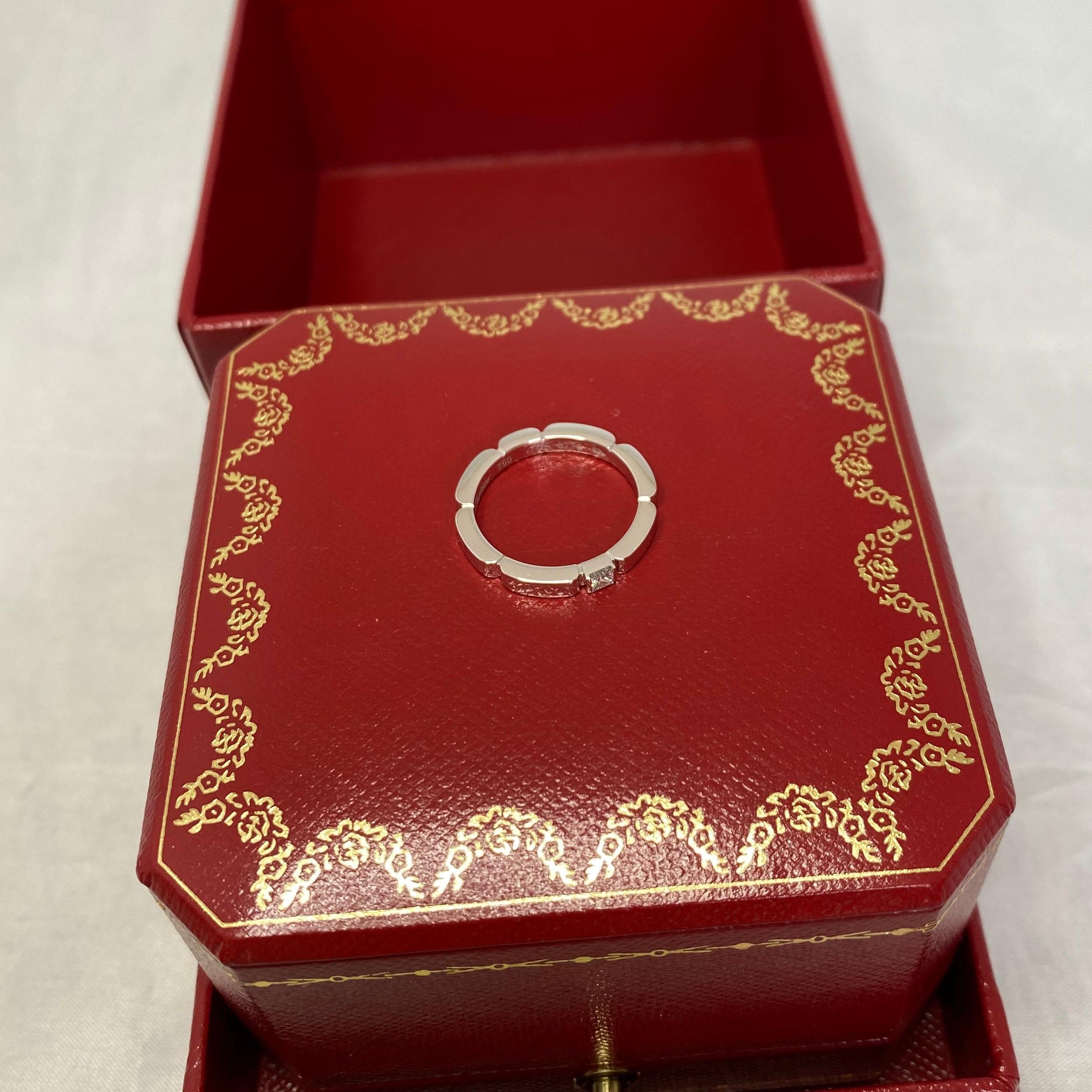 Cartier Maillon Panthere Princess Cut Diamond 18 Karat White Gold Band Ring 49  For Sale 1