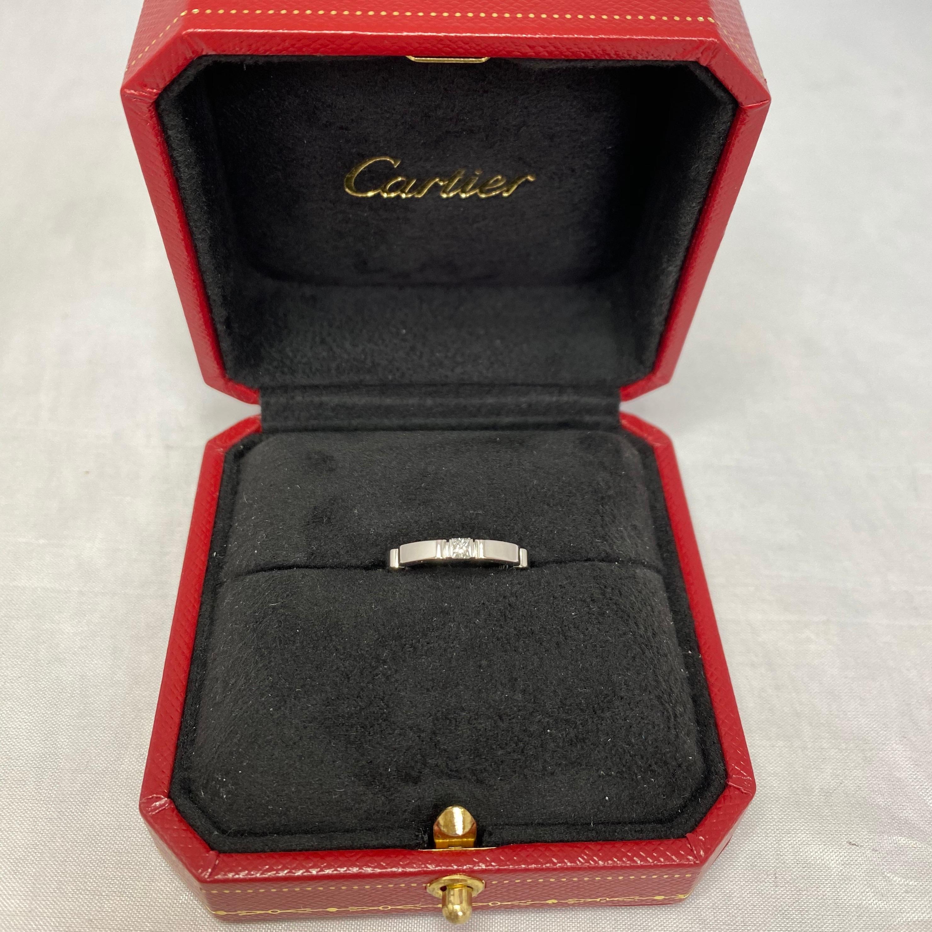 Cartier Maillon Panthere Princess Cut Diamond 18 Karat White Gold Band Ring 49  For Sale 5