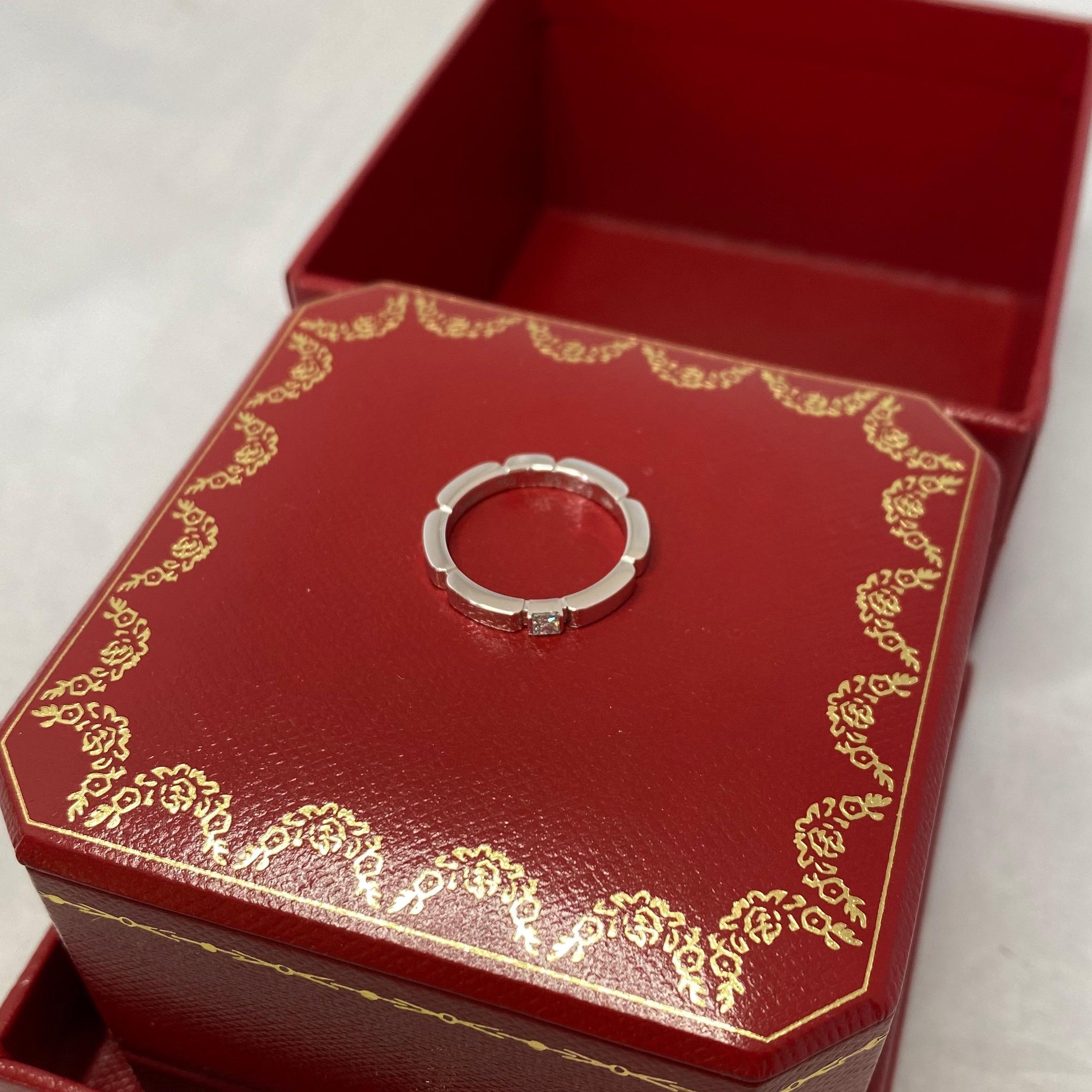 Cartier Maillon Panthere Princess Cut Diamond 18 Karat White Gold Band Ring For Sale 4