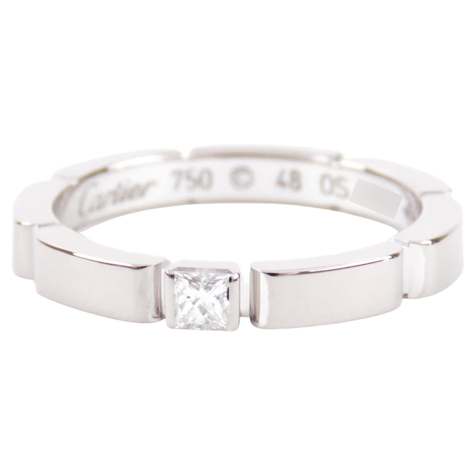 Cartier Maillon Panthere Princess Cut Diamond 18 Karat White Gold Band Ring For Sale