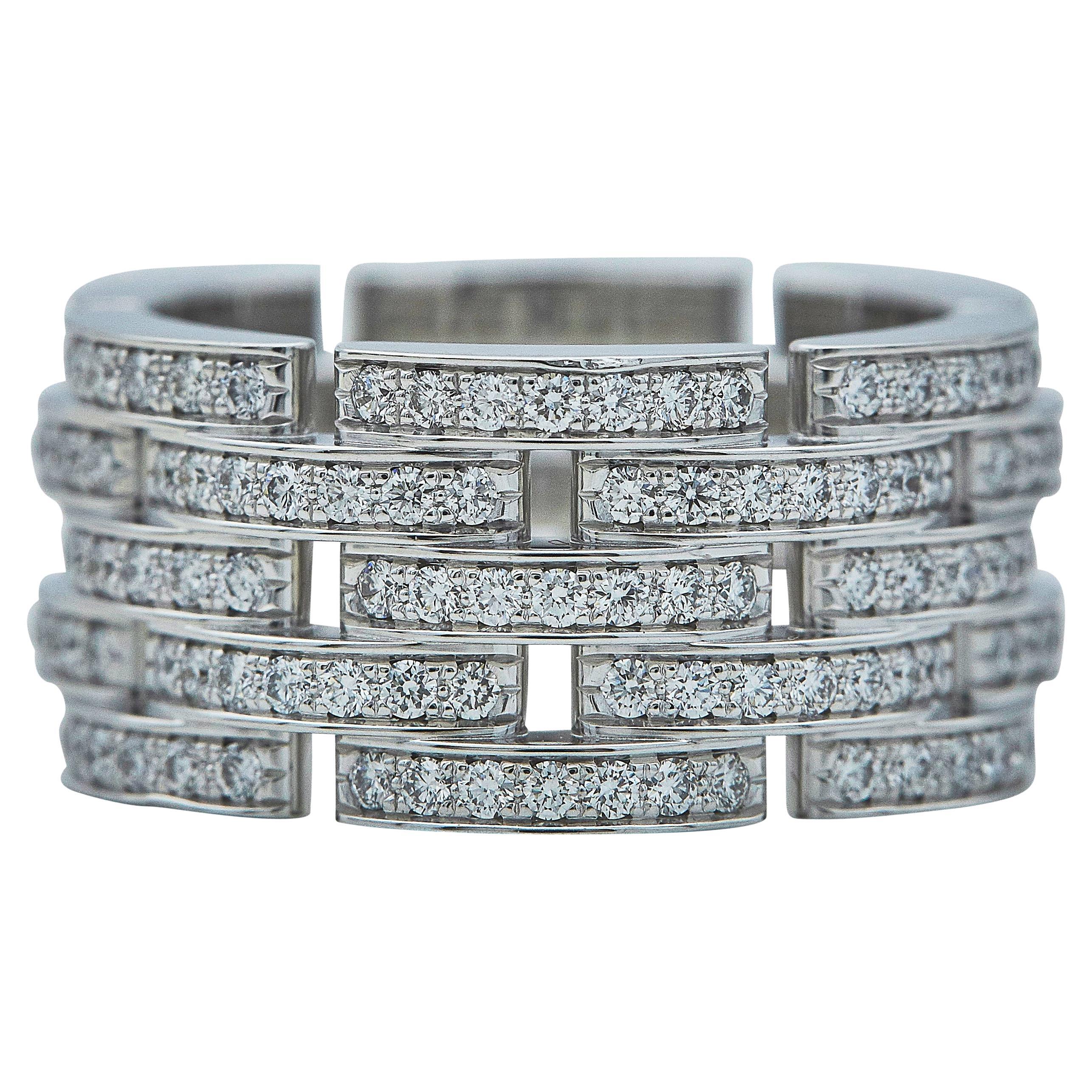Cartier Maillon Panthère Ring 18K White Gold Five Rows Paved Size 55