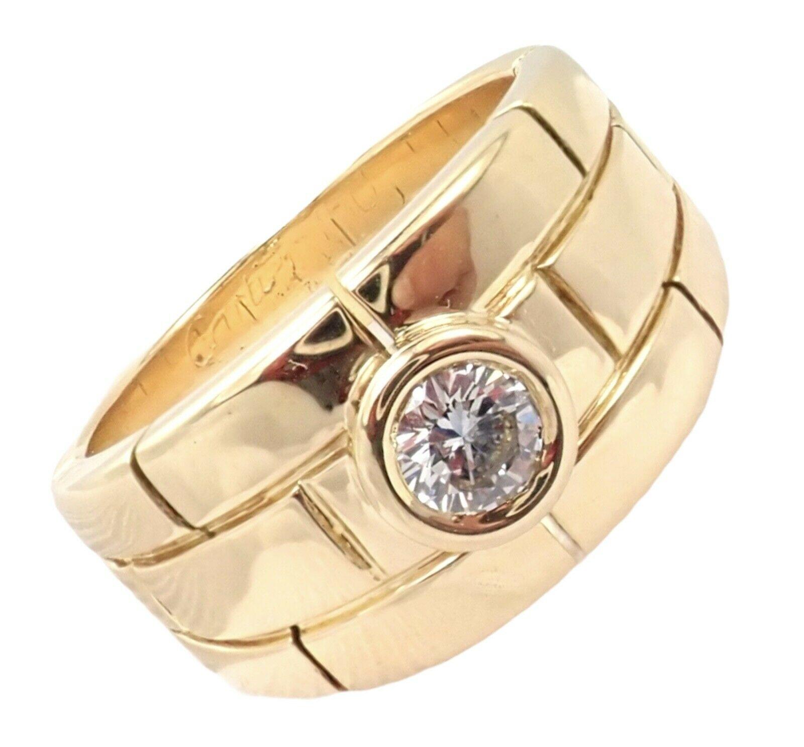 18k Yellow Gold Maillon Panthere Solitare Diamond Band Ring by Cartier.
With 1 round brilliant cut diamond VS1 clarity, G color. Weight: 0.28ct. 
Details:
Size: 5 3/4, European 51
Weight: 9.9 grams
Diamond: Diamond is VS1 clarity, G color total