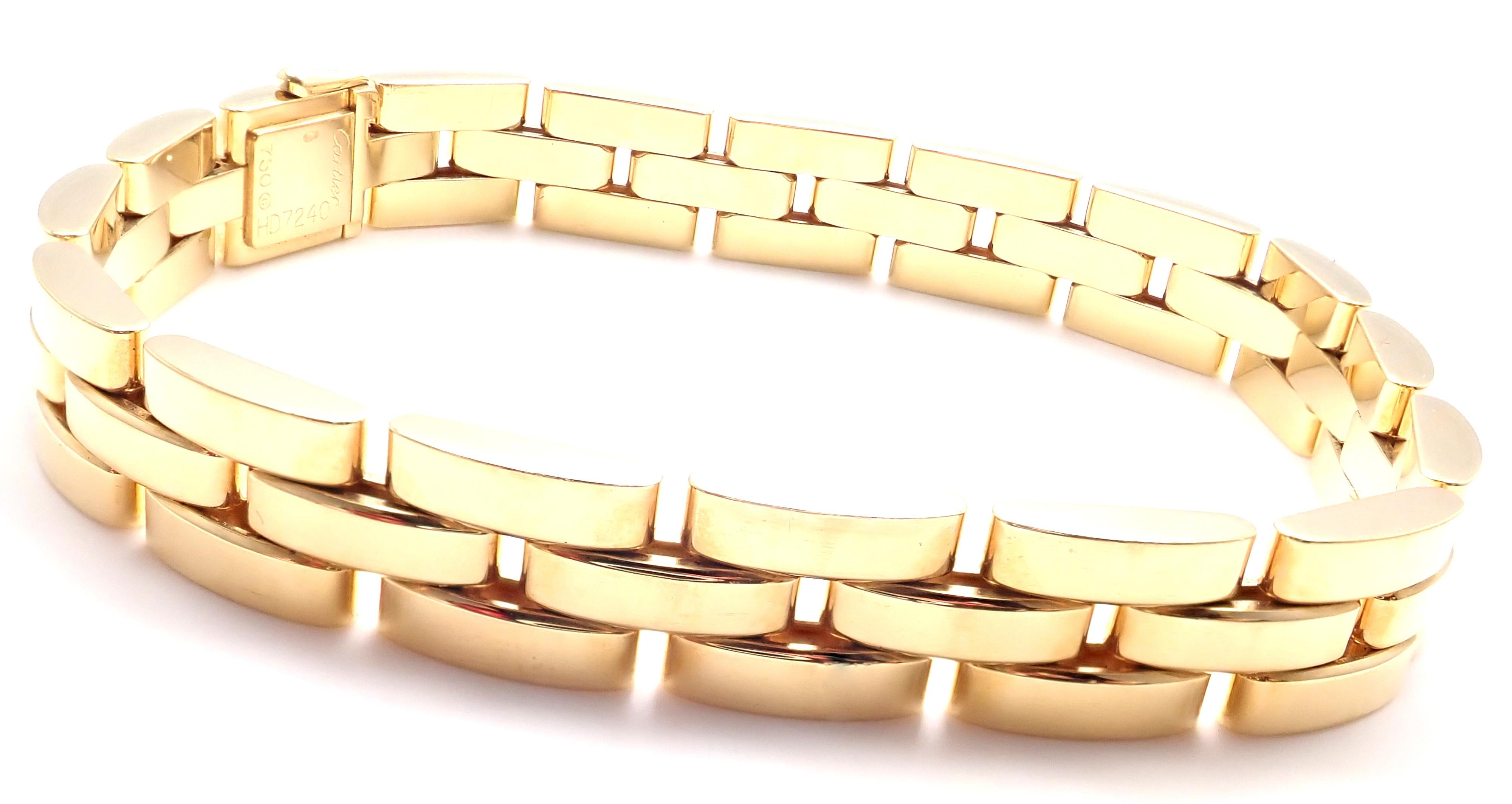 18k Yellow Gold Maillon Panthere 3-Row Link Bracelet by Cartier. 
This lovely bracelet is in mint condition and it comes with original Cartier certificate.
Measurements: 
Length: 7 1/4