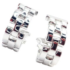 Cartier Maillon Panthere Three Row Link Hoop White Gold Earrings