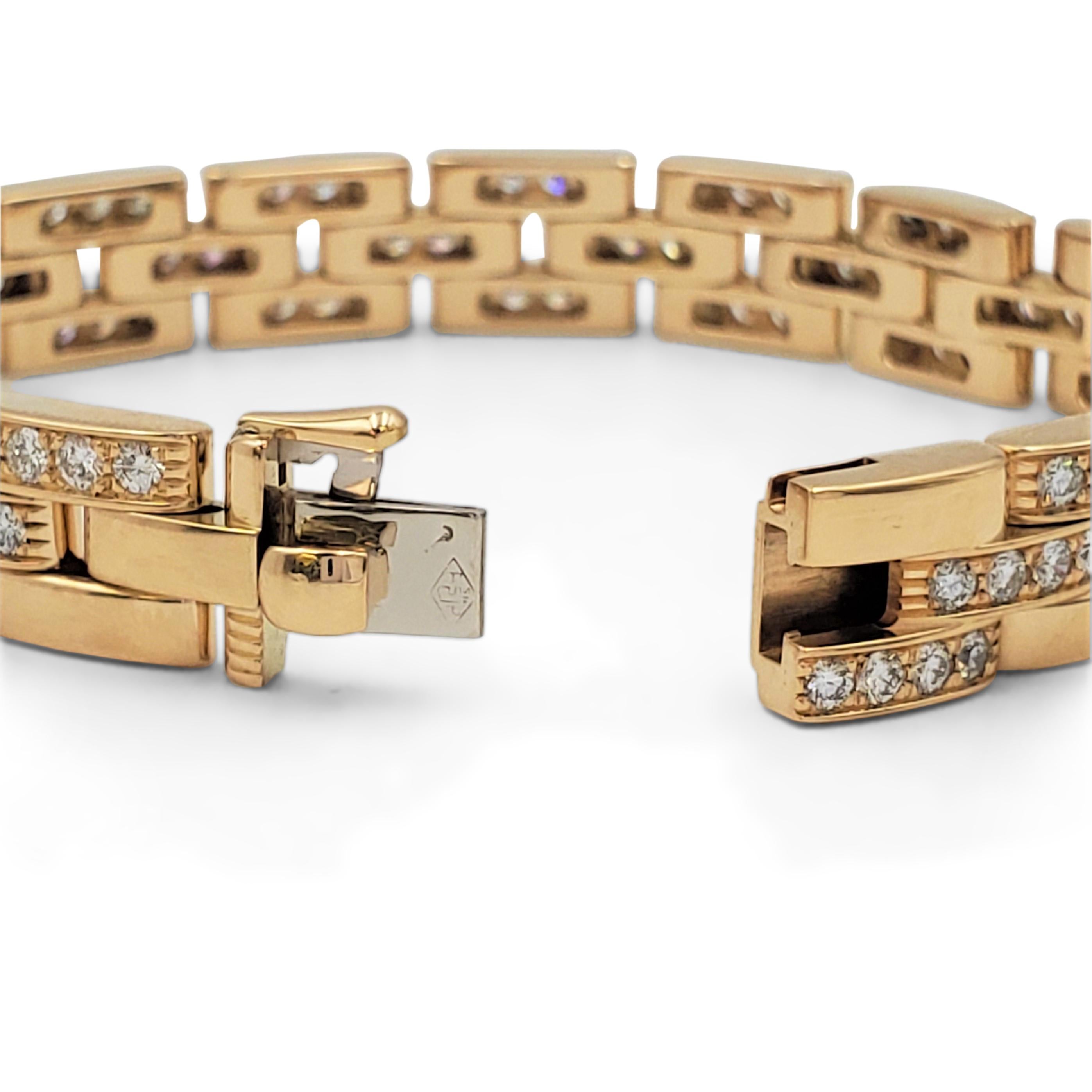 Cartier 'Maillon Panthere' Three-Row Yellow Gold and Diamond Bracelet In Excellent Condition In New York, NY
