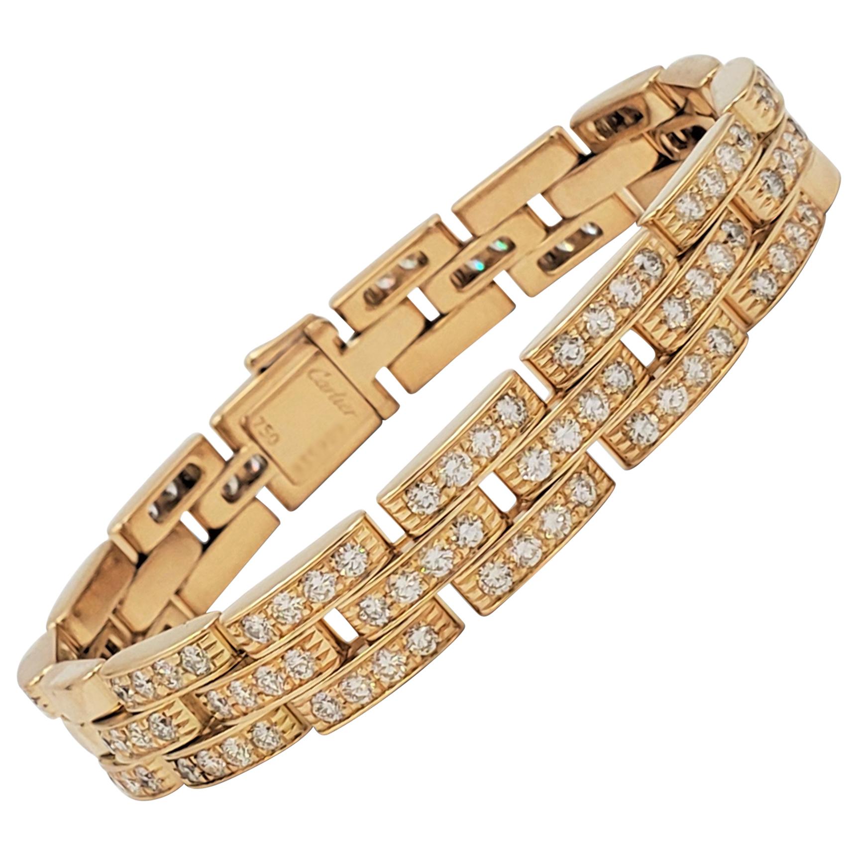 Bracelet Cartier 'Maillon Panthère' à trois rangs en or jaune et diamants  sur 1stDibs