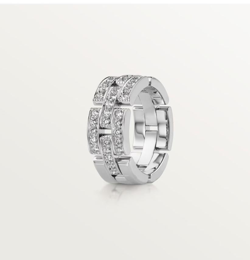 Round Cut Cartier Maillon Panthère Triple Row Half-Paved Diamond Ring Band For Sale