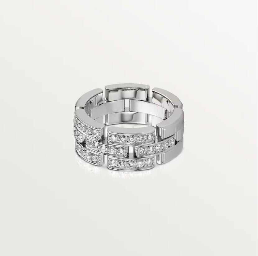 Cartier Maillon Panthère Triple Row Half-Paved Diamond Ring Band In Good Condition For Sale In New York, NY
