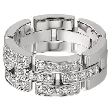 Cartier Maillon Panthère Triple Row Half-Paved Diamond Ring Band For Sale