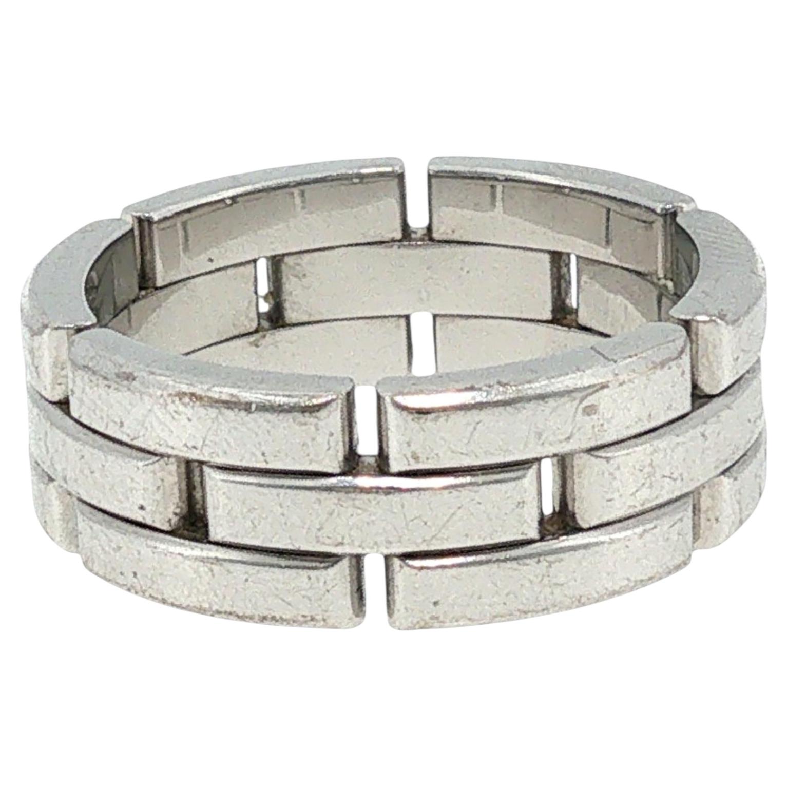 Cartier Maillon Panthère Triple Row Ring 18K White Gold Size 62 For Sale