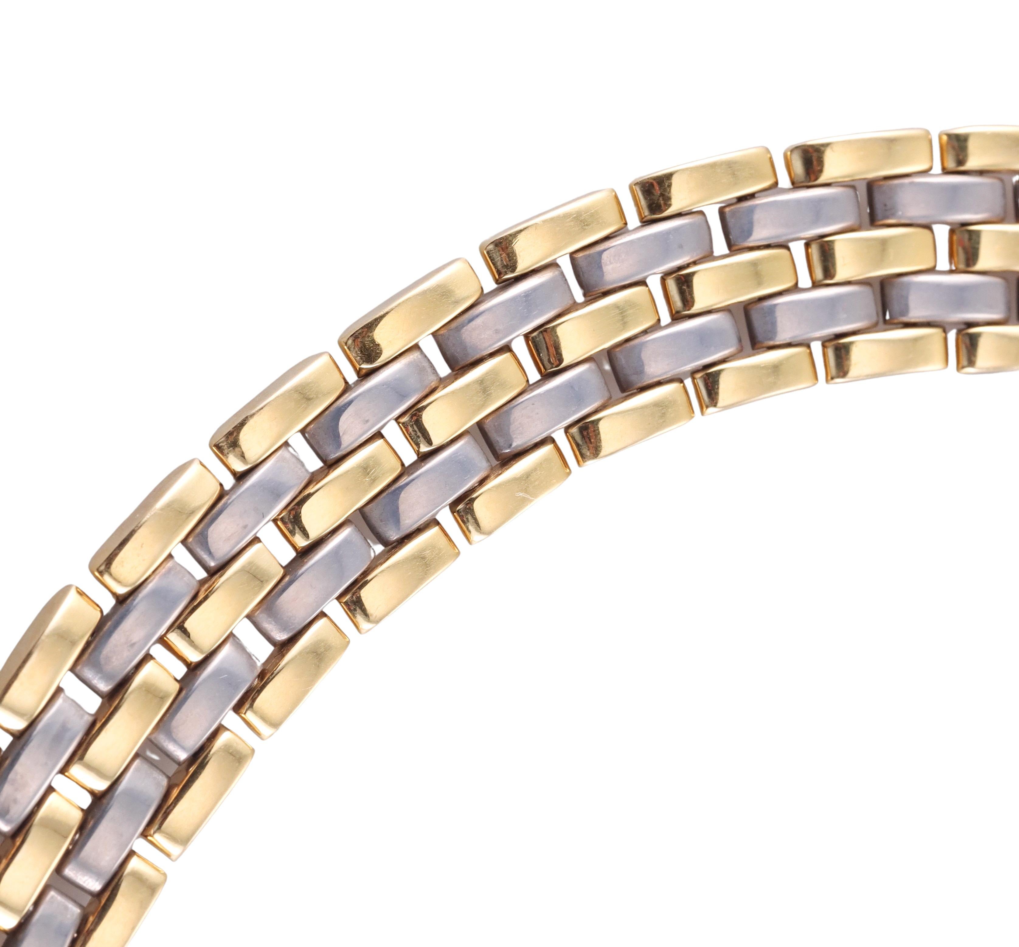 Classic Panthere necklace by Cartier, featuring five link row in 18k white and yellow alternating gold. Necklace is 16.5