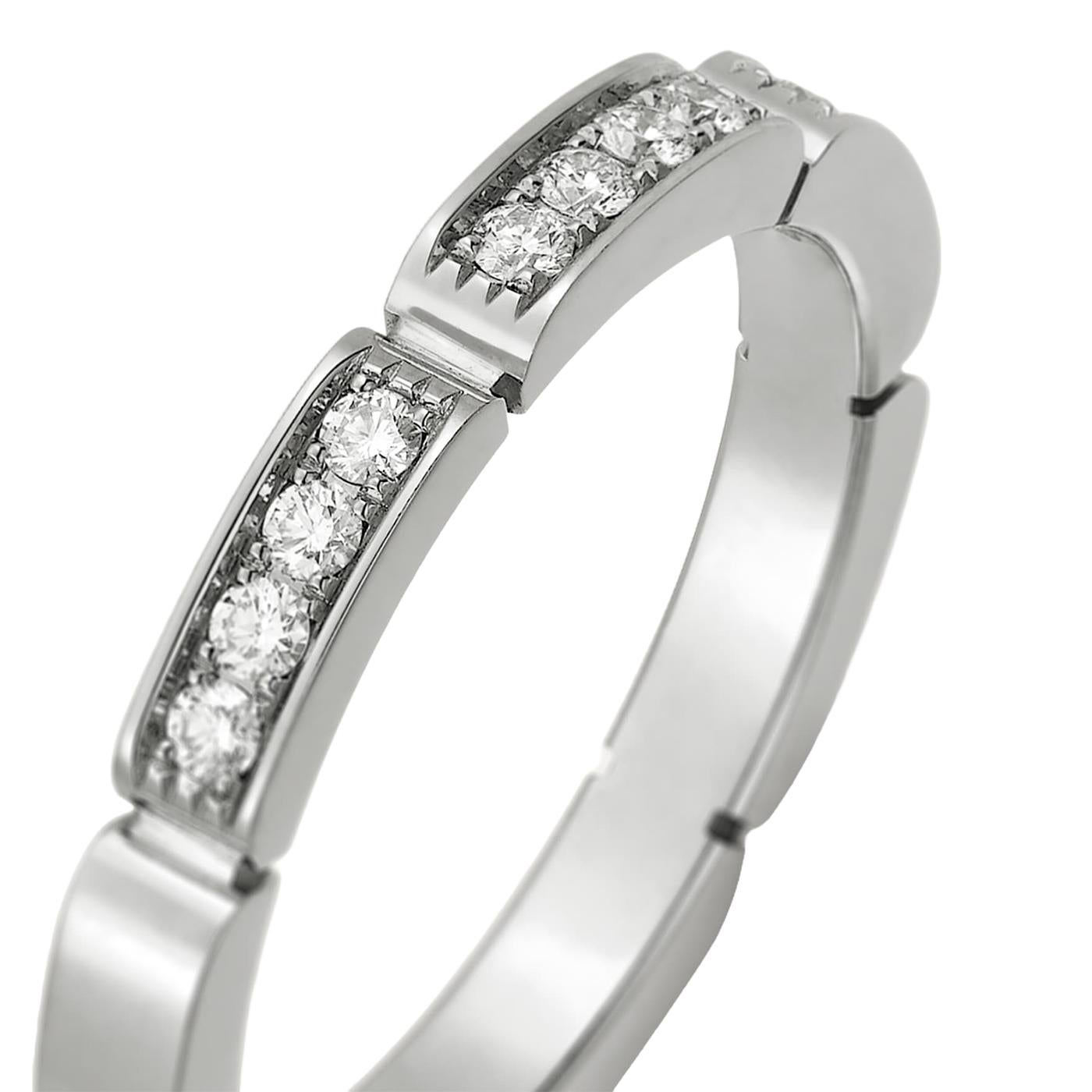 Modernist Cartier Maillon Panthere Wedding Band 0.15ct Brilliant-Cut Diamonds 18K Gold For Sale