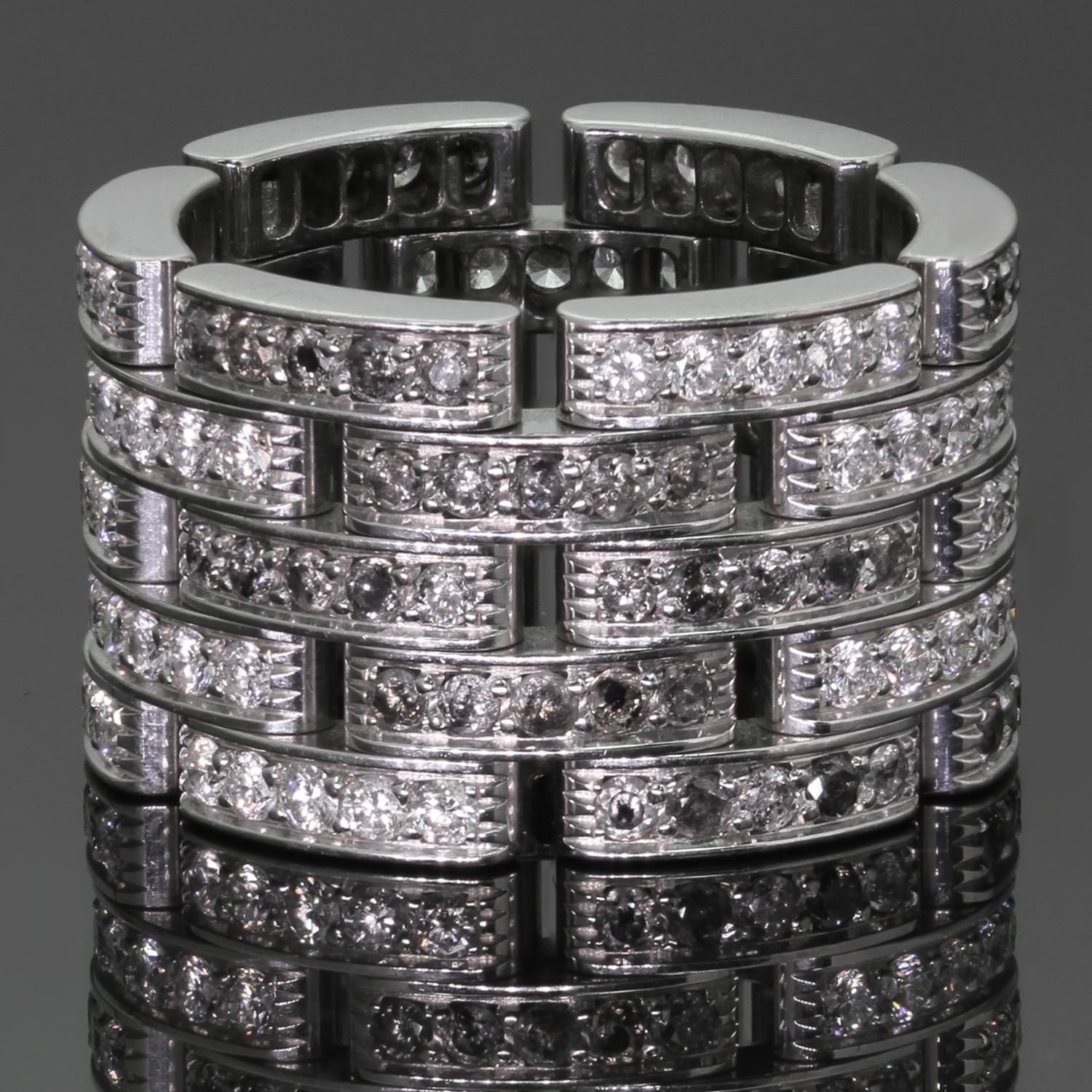 Brilliant Cut Cartier Maillon Panthere White Grey Diamond 18k White Gold 5-Row Ring 54 For Sale