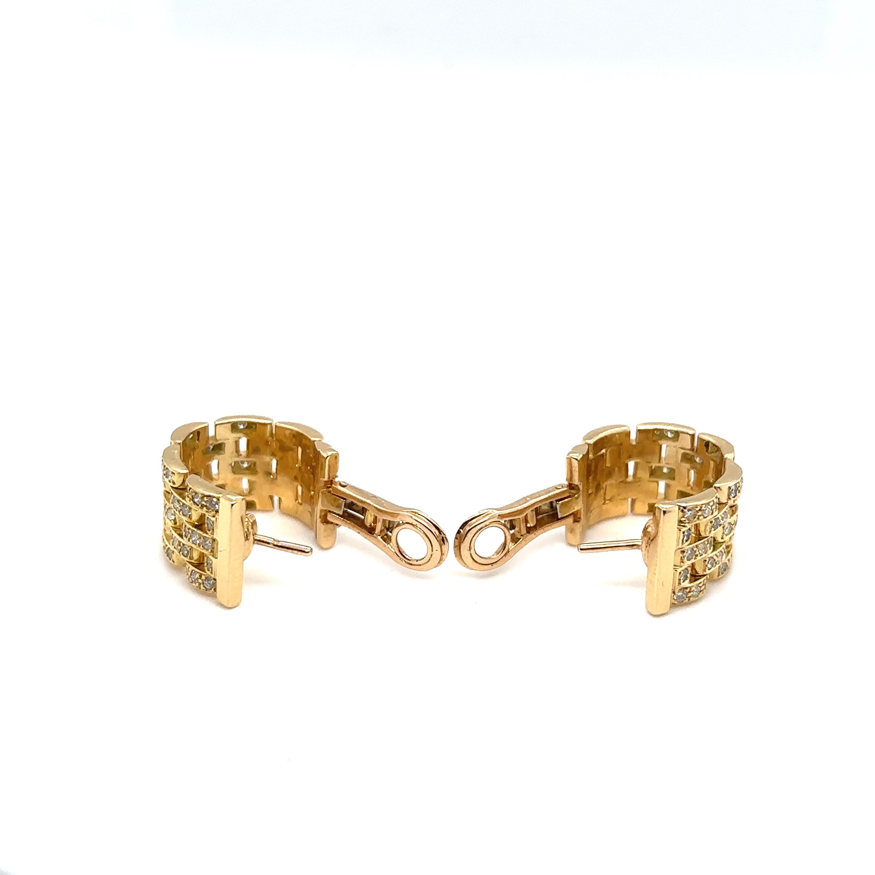 Women's Cartier 'Maillon Panthere' Yellow Gold and Diamond Earrings For Sale